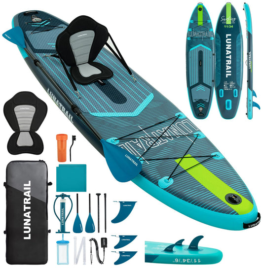 【11'×34"】 Extra Long/Extra Wide Premium Inflatable Stand Up Paddle Board (SUP) – Portable & Lightweight for Yoga, Surfing, Family Fun | Complete Kit with Paddle, Pump, Bag | Durable Design