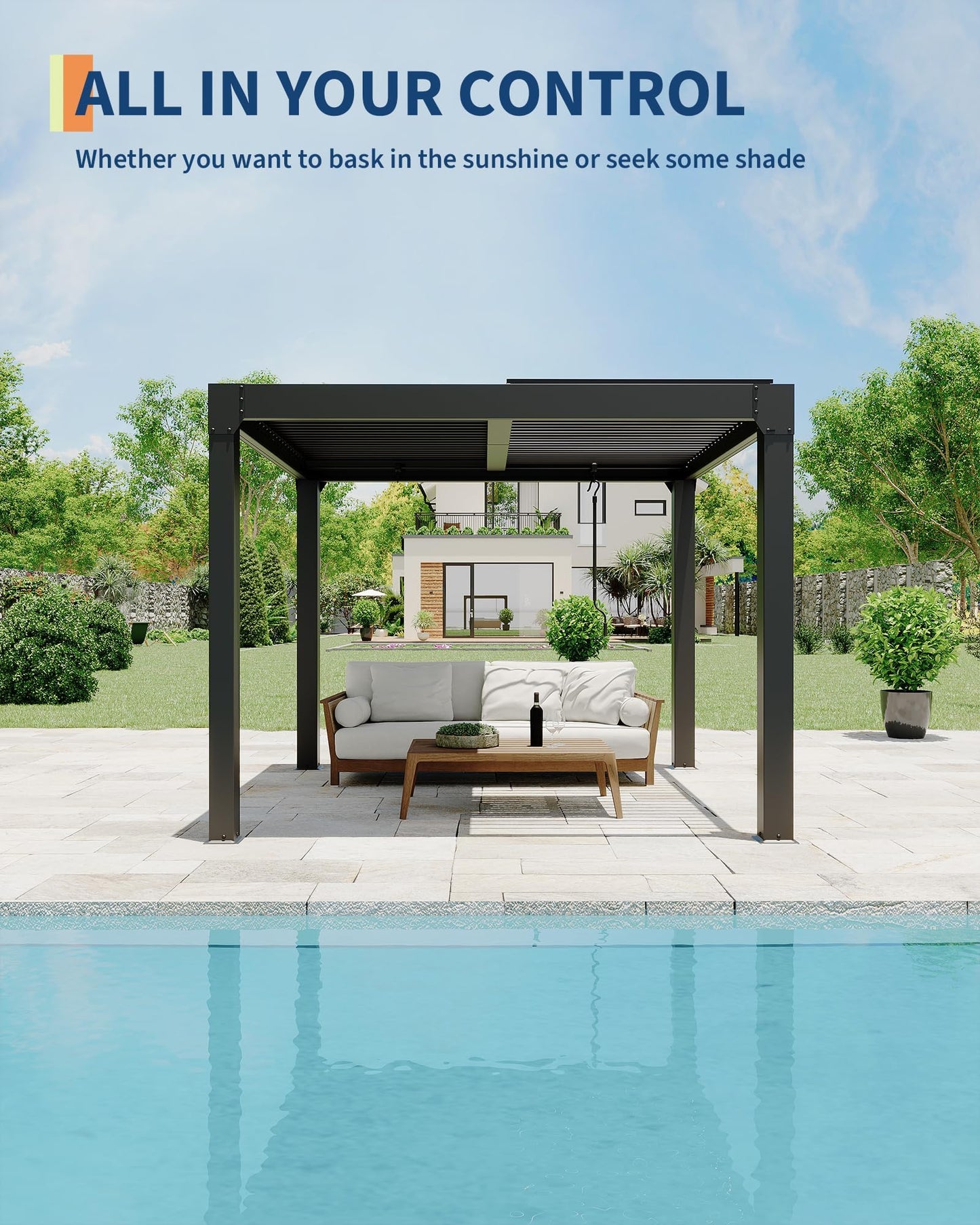 Garvee Louvered Pergola 10x10Ft, Outdoor Pergolas with Adjustable Louvered Roof, Reinforced Aluminum Frame, Integrated Drainage System, Outdoor Gazebo for Deck, Patio, Backyard and Garden