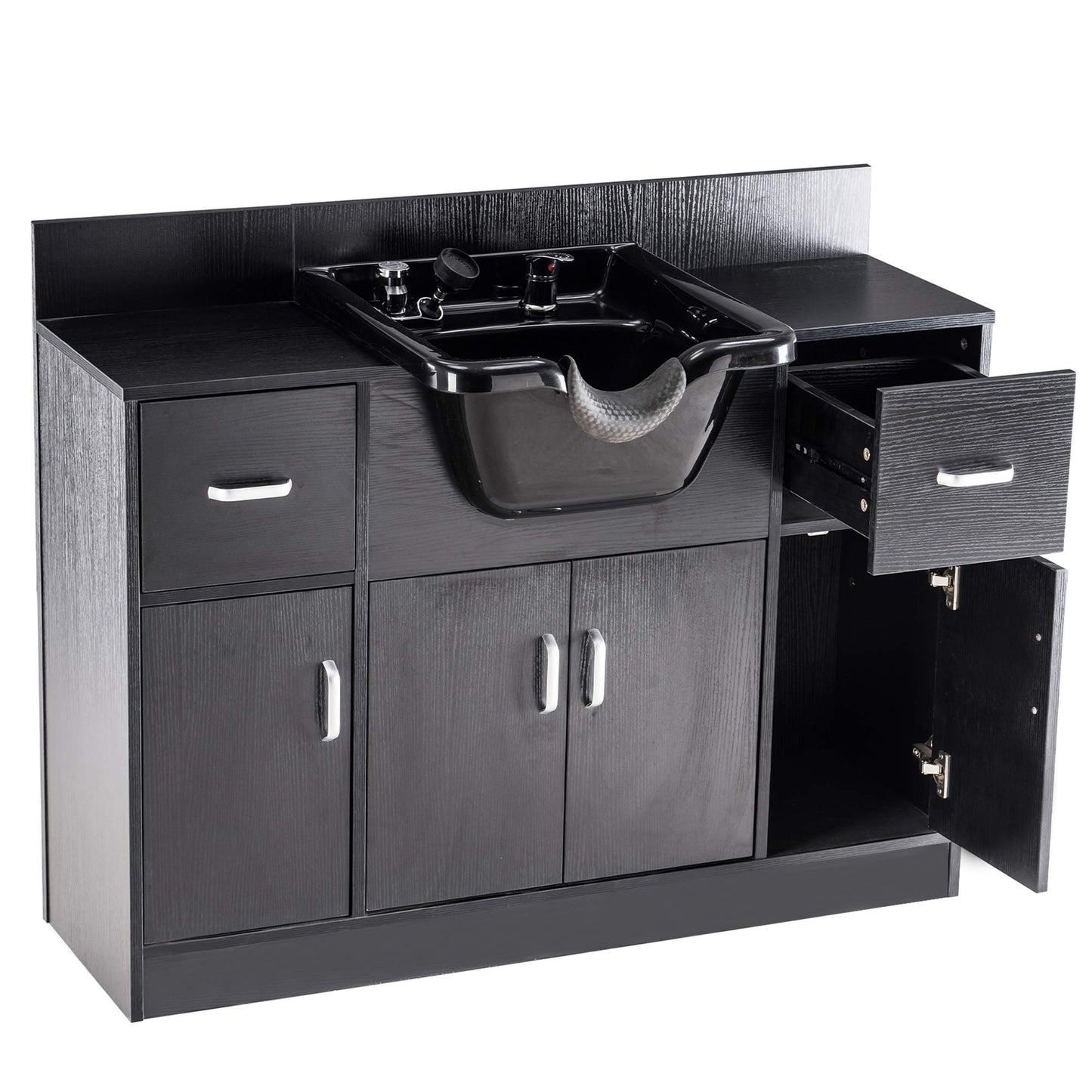 BarberPub Multi-Functional Backwash Sink Station with Shampoo Bowl for Hair Stylist, Salon Spa Beauty Cabinet with Faucet Sprayer, Barber Storage Equipment 45.3" x 14.1'' x 36.4" 7139