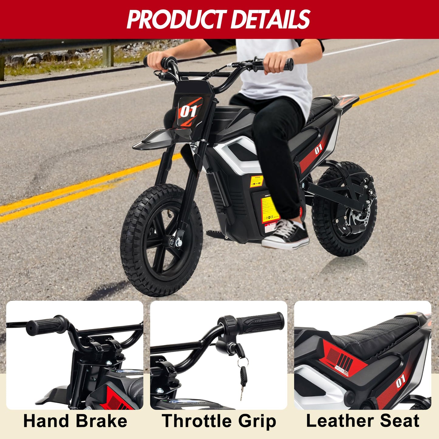 Electric Dirt Bike for Kids 10-12 Years, 350W Motor 14MPH Off-Road Motorcycle, 24V 7AH Battery 12" Fat Tire Suspension, 130lbs Max Load Mini Dirtbike for Teens Boys Girls