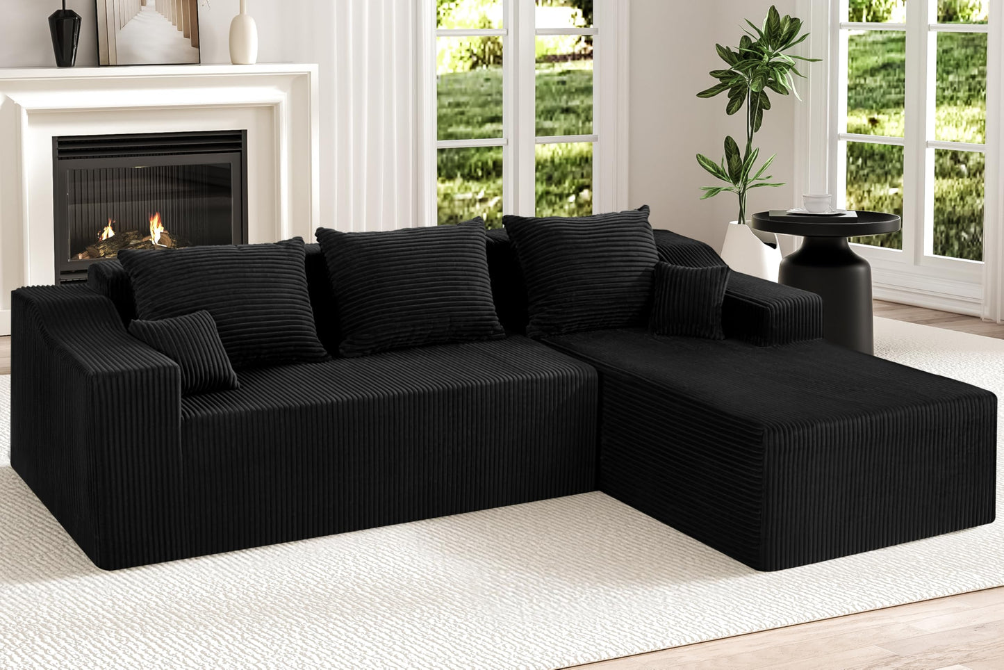 HABUTWAY 105" Modular Sectional Couches for Living Room, Boneless Couch with L-Shape Chaise,Comfy Sofa Living Room Sofas with Deep Seat,No Assembly, Corduroy Fabric(Black,Right)