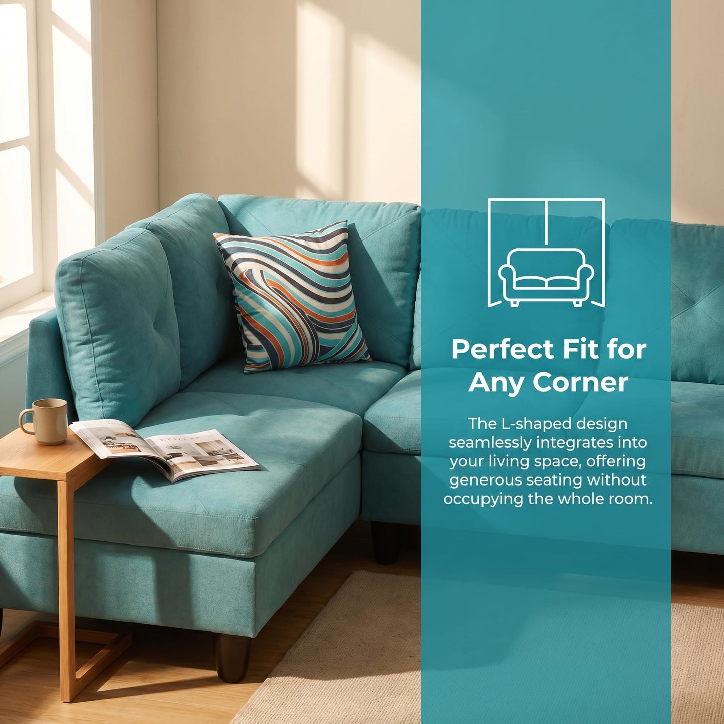 Trygoal L-Shaped Sectional Sofa, Modern 4-Seat Couch with Left Facing Chaise, Sectional Couch for Living Room, Apartment, Office, Blue