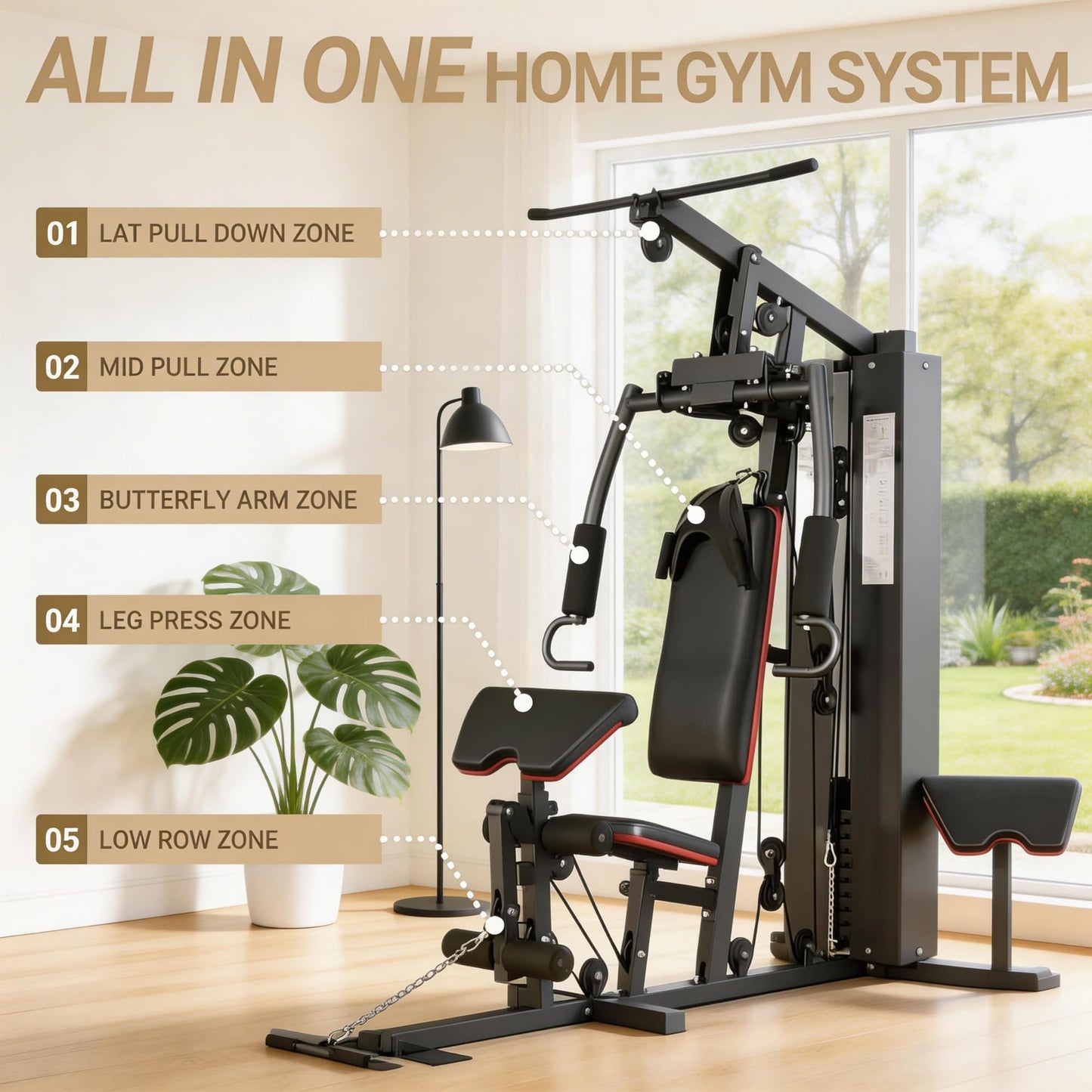 Multifunctional Home Gym Equipment with 150LB Weight Stack - Full Body Workout Machine for Strength Training, Home Gym Weight Machine with Pulley System, Leg Press - Compact Fitness Station