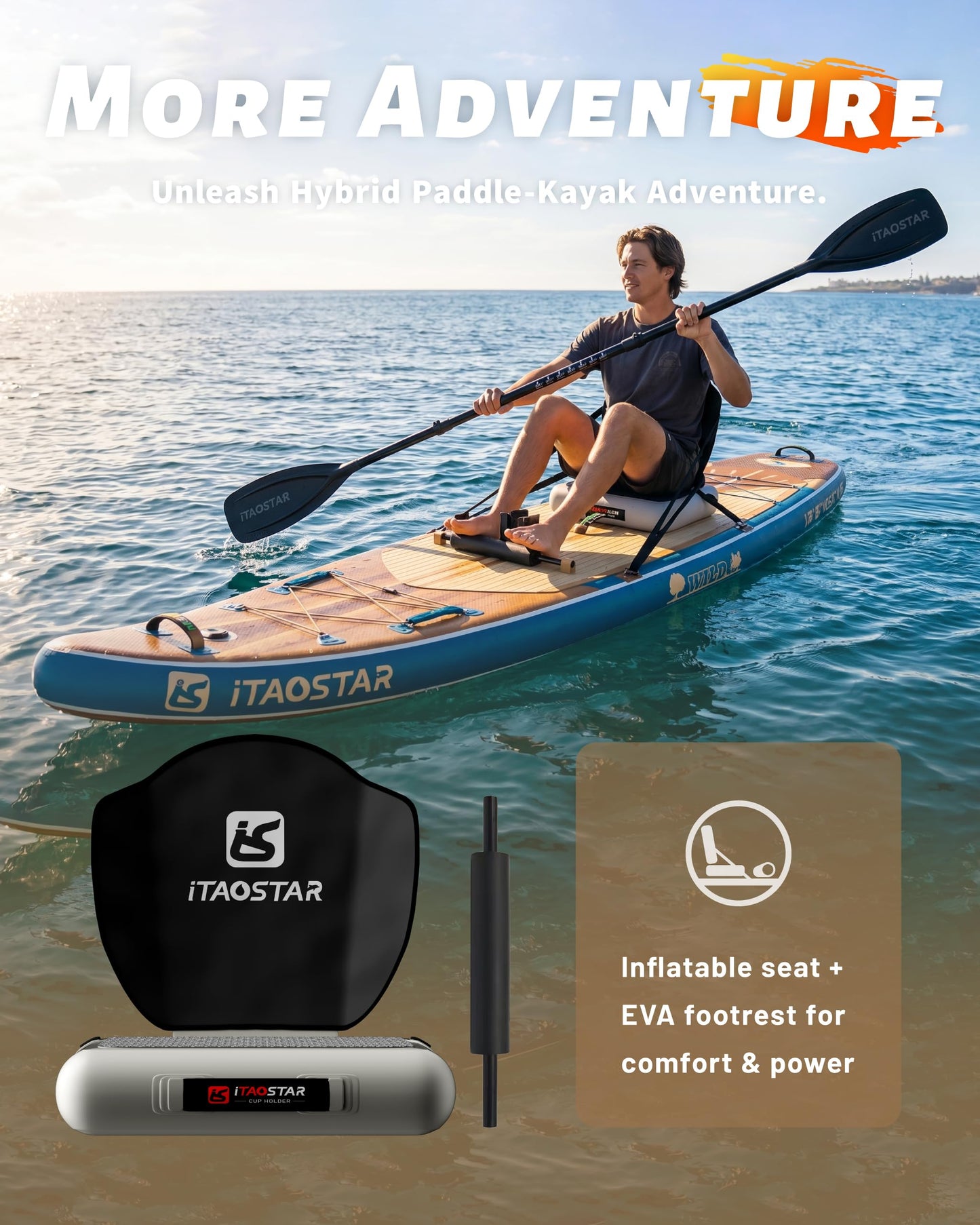 iTAOSTAR W02B 33" Inflatable Paddle Board with Seat, More Fun Inflatable Paddleboard with 5 Fins for Better Balance,Stand Up Paddle Board with Premium SUP Accessories for Youth of All Skill Levels