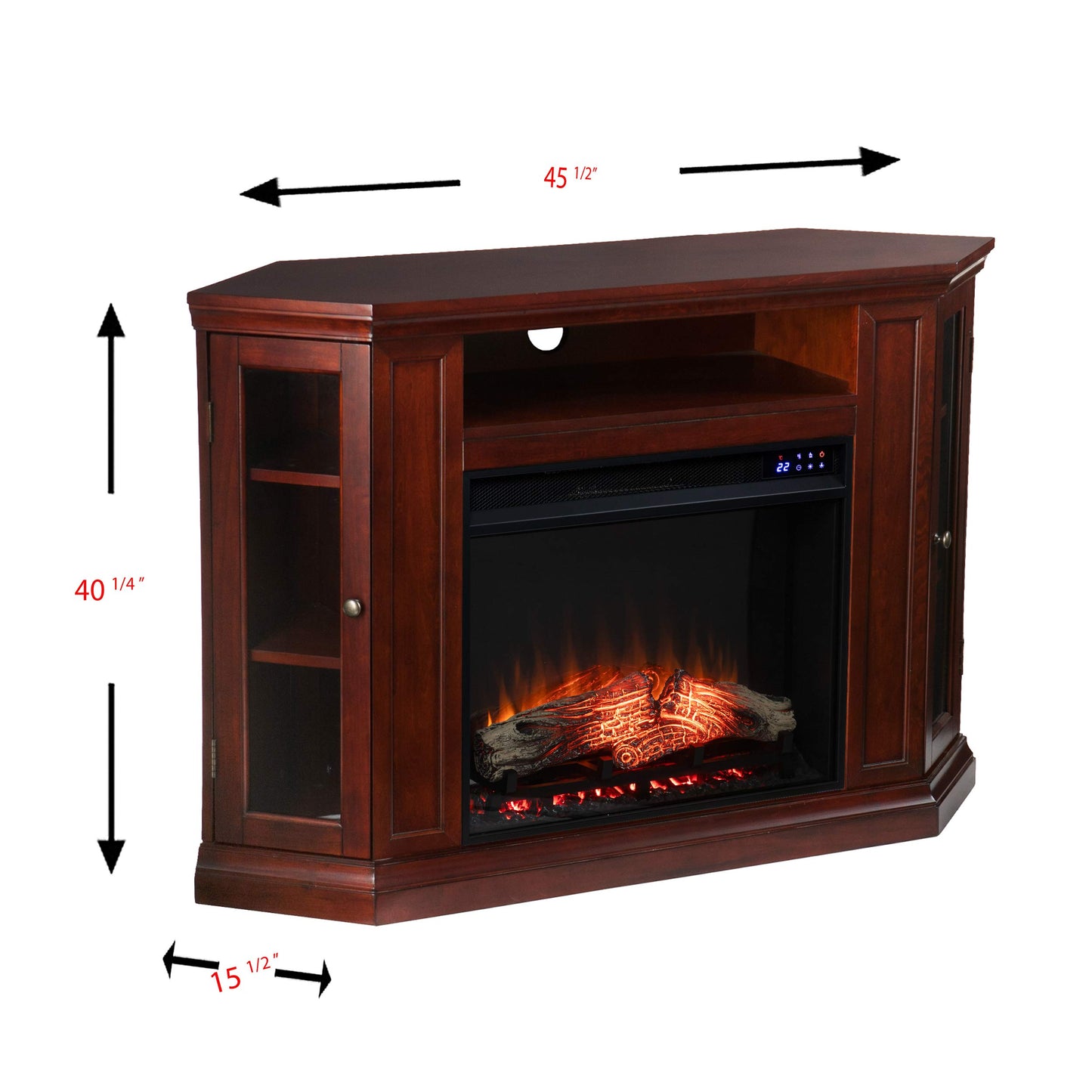 SEI Furniture Claremont Corner Convertible Electric Fireplace with Storage, New Cherry