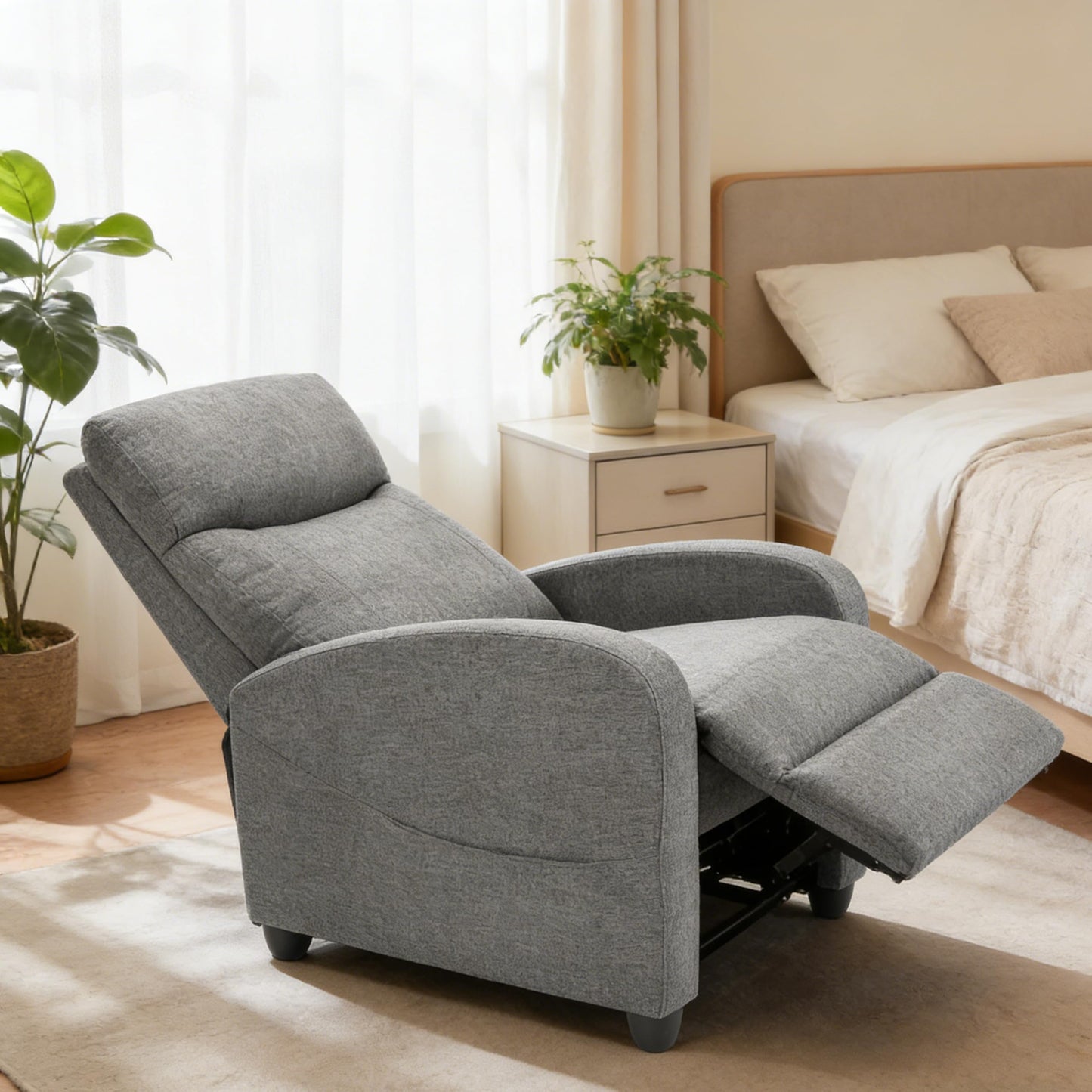 Simple Deluxe Massage Recliner Chair - Adjustable Fabric Recliner, Perfect Reading Chair & Sofa Chair for Living Room Chairs or Bedroom Chair, Small Recliner for Home Theater & Small Space, Grey