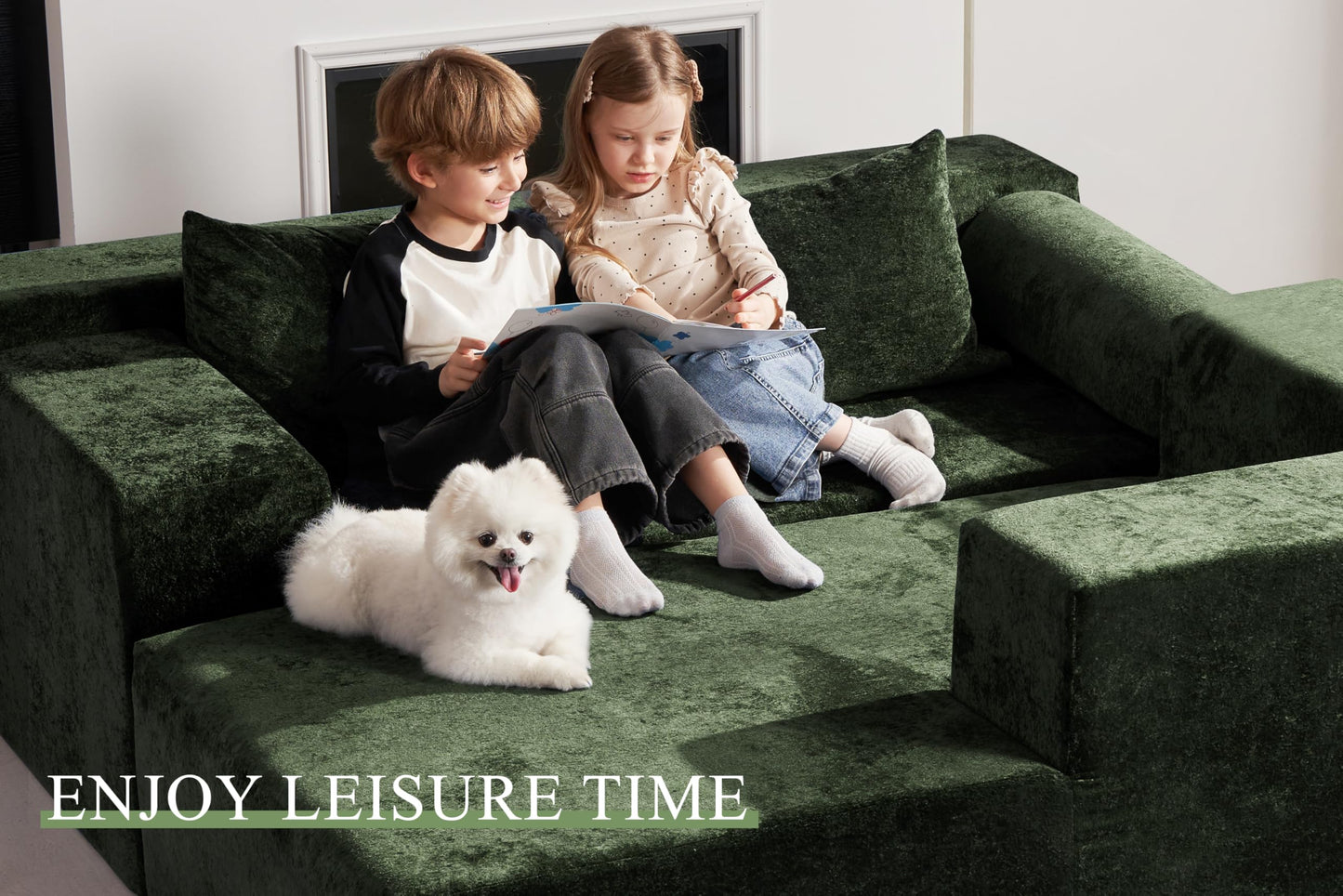 HABUTWAY 105" L-Shape Modular Sectional Sofa Couch for Living Room,No Assembly Required,Modular Comfy Sofa with Deep Seat for Living Room Bedroom,Luxury Distressed Velvet(Right,Green)