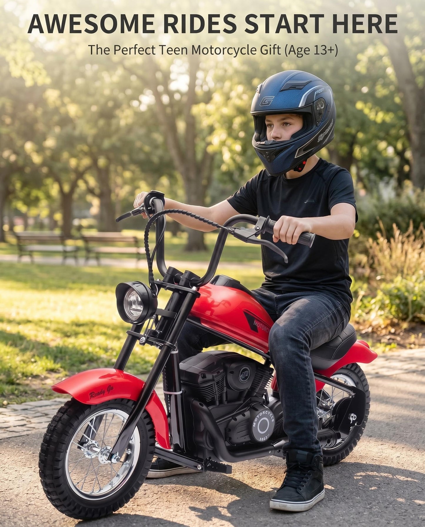 Electric Dirt Bike for Kids 24V, 150lb Max Weight & 15mph, Chain Driven Motor w/12'' Air Filled Tires, Handbrake & Shock Absorbers, LED Lights, Power Display Ride On Toy for Boys & Girls