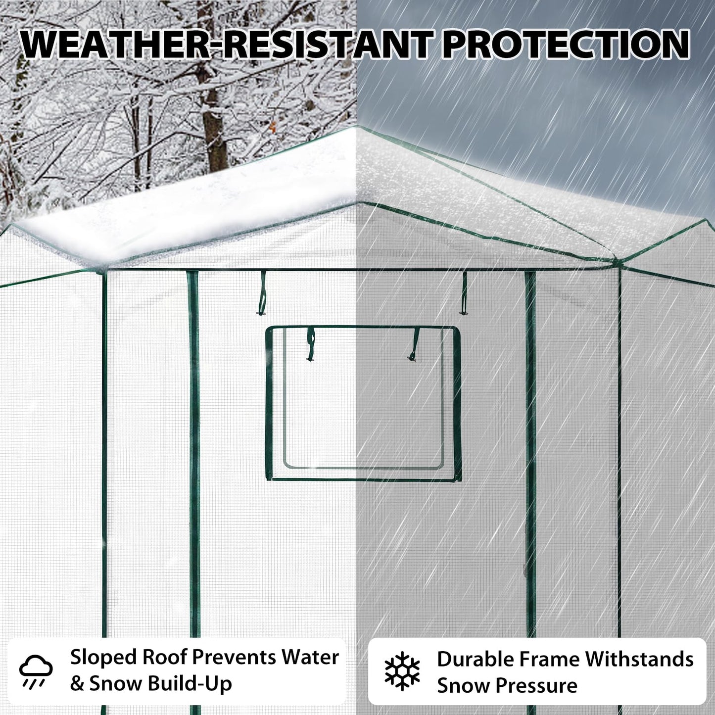 EAGLE PEAK 8.5x8.5 Portable Walk in Greenhouse, Pop Up Indoor Outdoor Greenhouse, Green House Kit with Zippered Roll-Up Doors and Windows, Hexagon Design, PE Cover, Clear/White