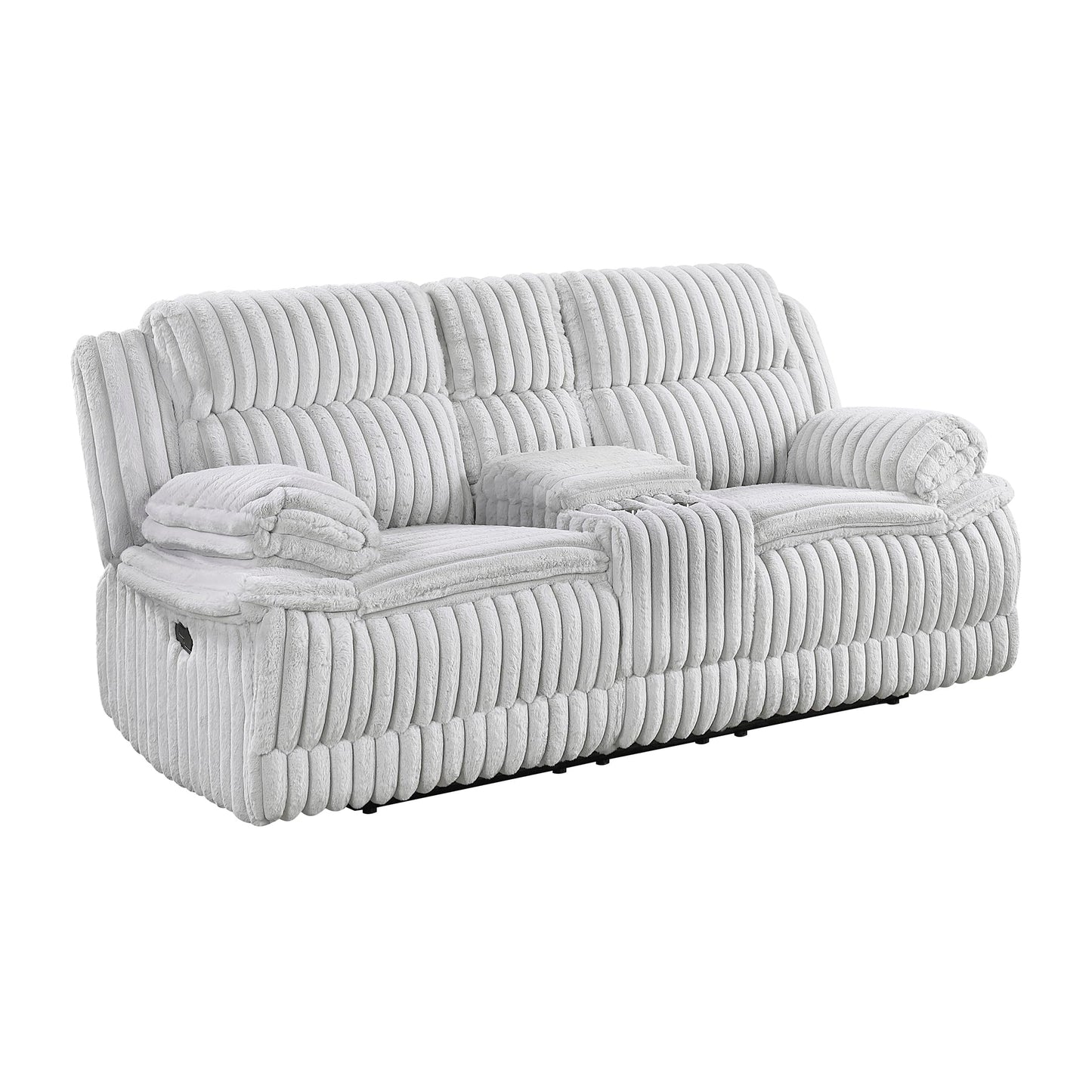 Lexicon Manual Double Reclining Loveseat with Center Console, Corduroy Manual Wall Hugger Recliner Couch, Pillow Top Arms, Cup Holders, Hidden Storage, Cozy Loveseat for Living Room, Gray