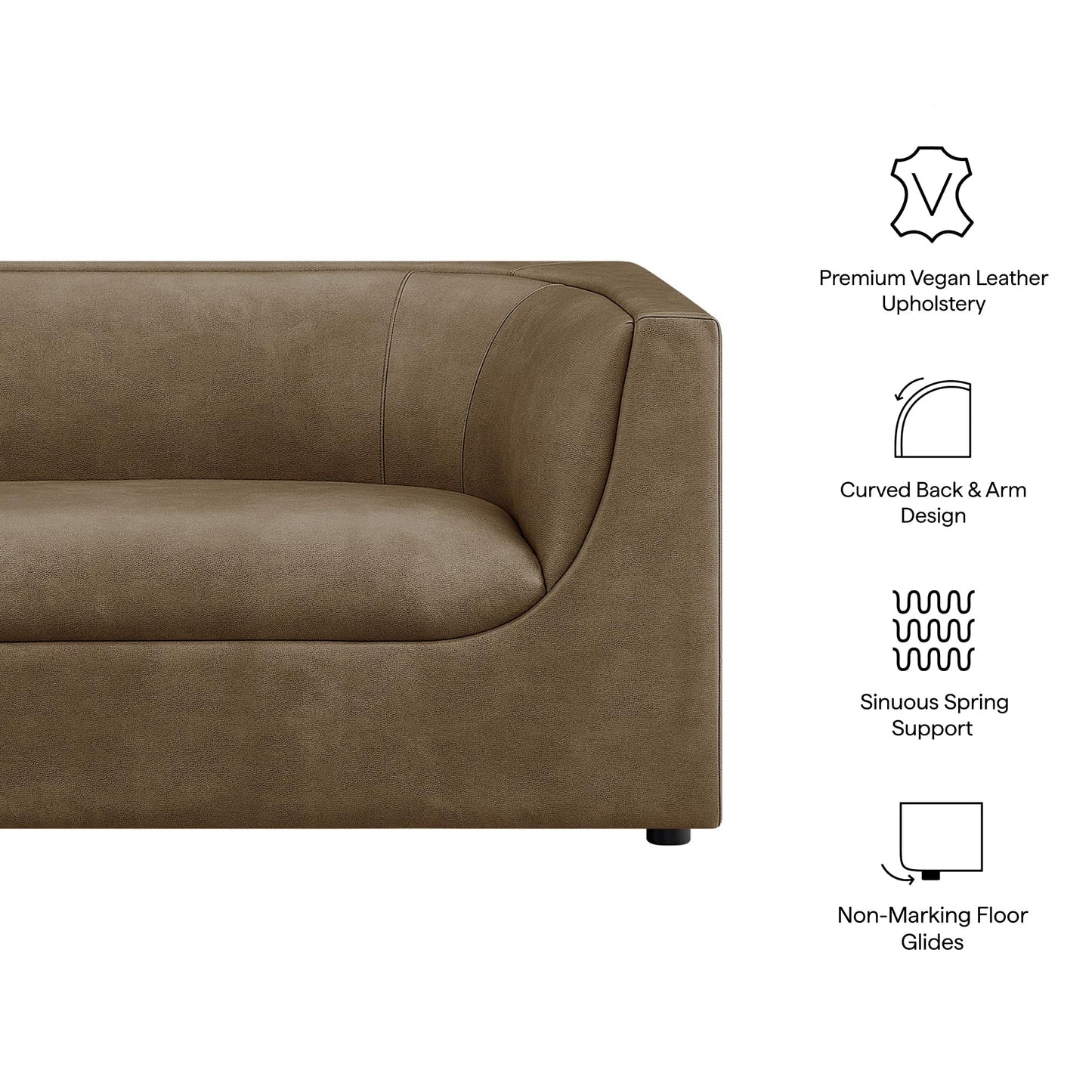 Modway Hilda 67 Inch Modern Curved Back Faux Leather Loveseat in Mushroom – Vegan Leather Upholstered 2-Seat Sofa for Living Room, Apartment, Office