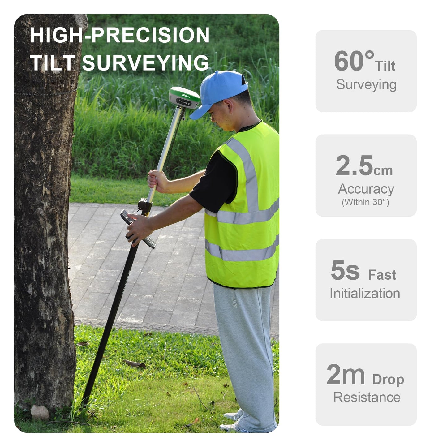 SMA26 Pro Rover GNSS Receiver RTK Surveying System with Controller and Software, Work as Base Station for Drones, 10000mAh, 32GB, 4G/BT/CORS, IP67 Protection, Ideal for Construction & Engineering