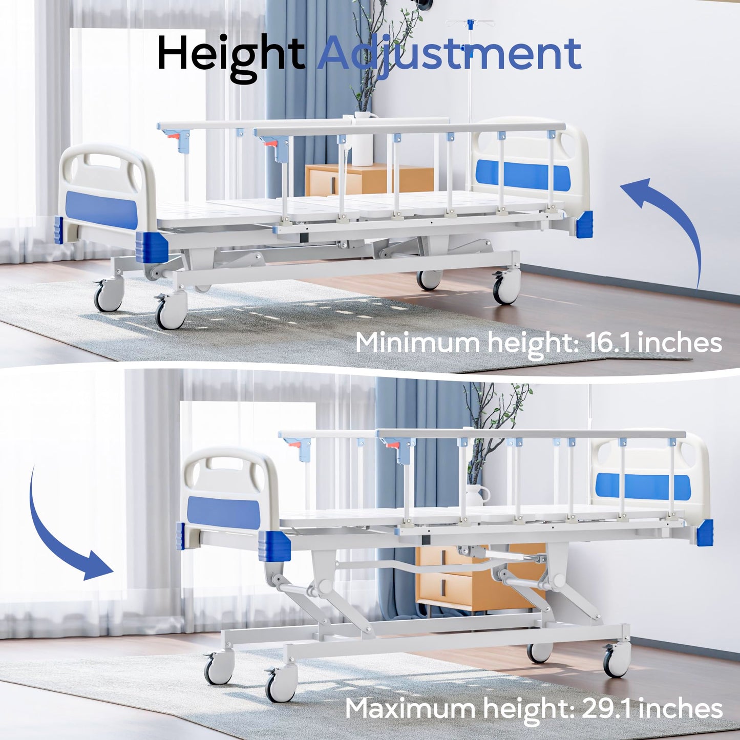 Fuzren Premium Full Electric Hospital Bed for Home Use, 3 Function Medical Bed with 4.7” Foam Mattress, Height Adjustable, Individual Locking, Includes Tray and Sheets (2X) (3 Function)