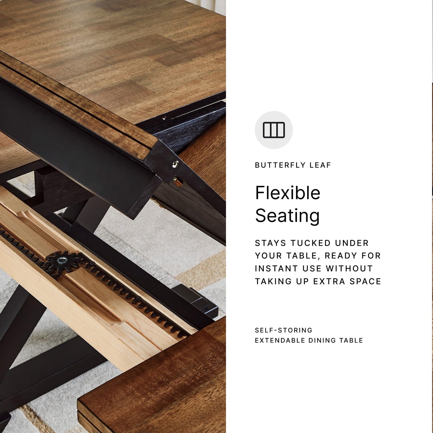 Signature Design by Ashley Wildenauer Dining Extension Table, Self-Storing Butterfly Leaf, Seats 8, Hardwood Solids, 40" W x 78" D x 30.13" H, Black & Dark Brown