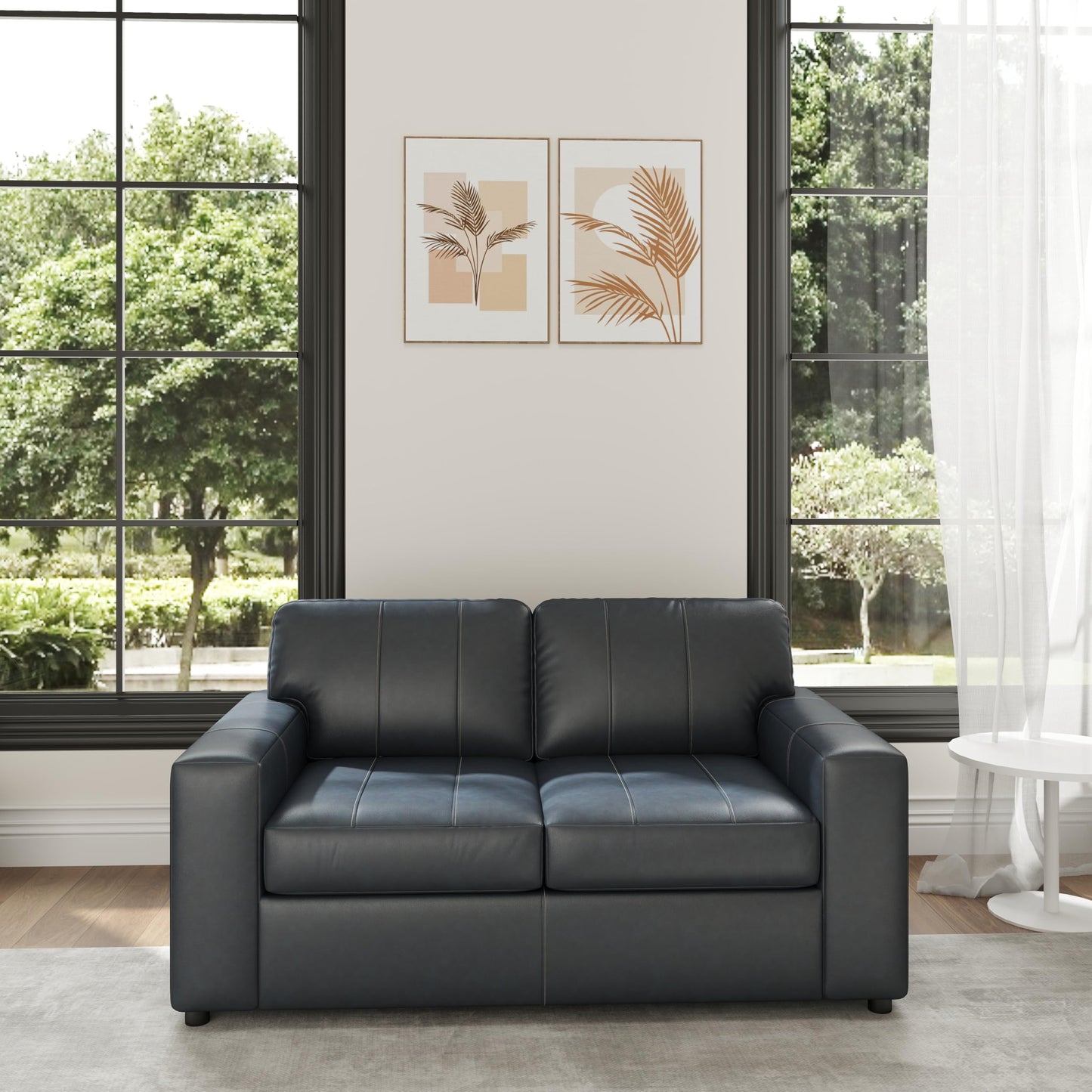 Roundhill Furniture Sakan Leather Upholstered 2-Piece Living Room Set, Sofa and Loveseat, Blue