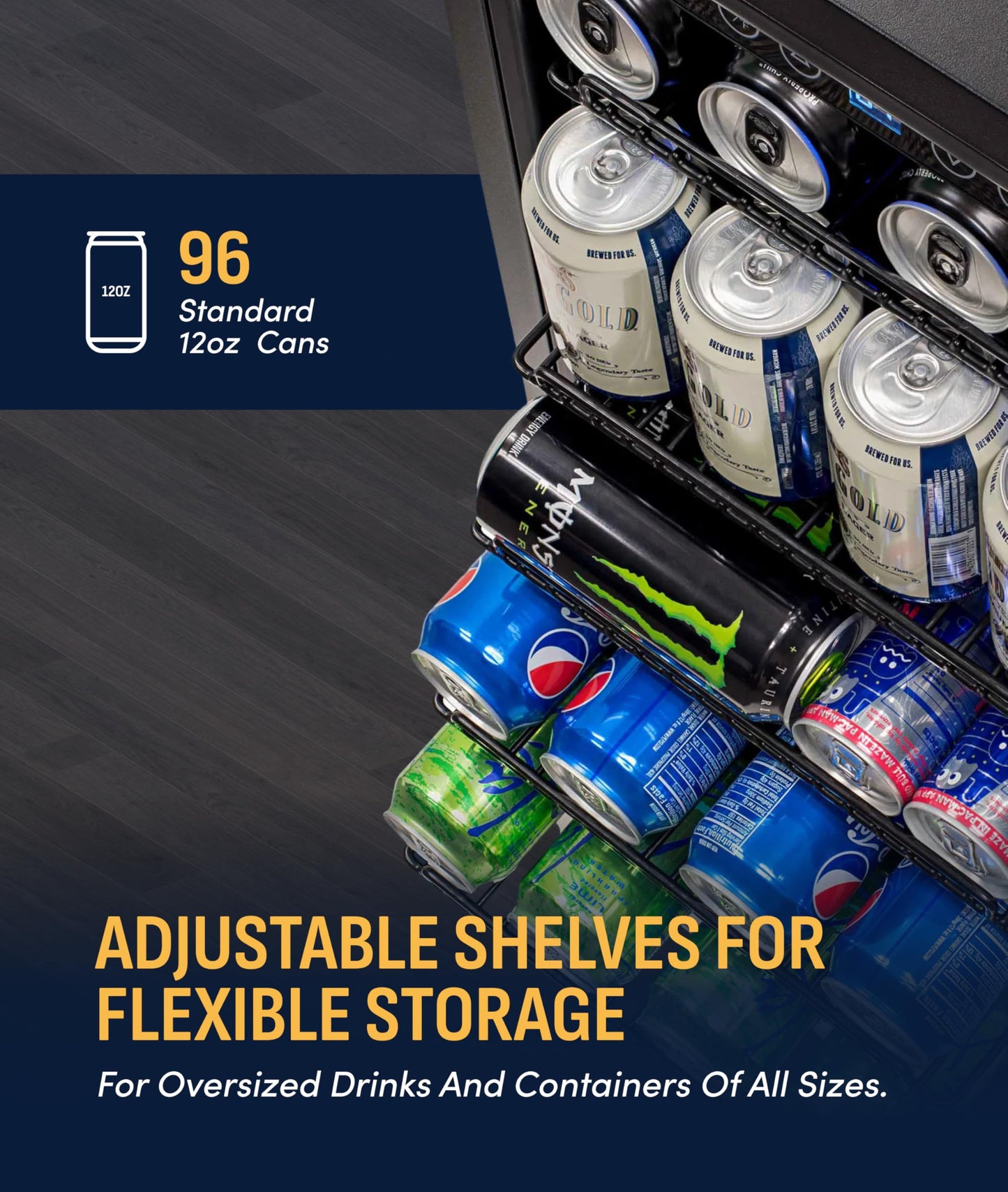 NewAir 96 Can Built-In Beverage Refrigerator | 15” Small Mini Fridge for Bedroom, Home Bar or Office | Quiet Cooling & Precise Temperature Control | Black Stainless Steel