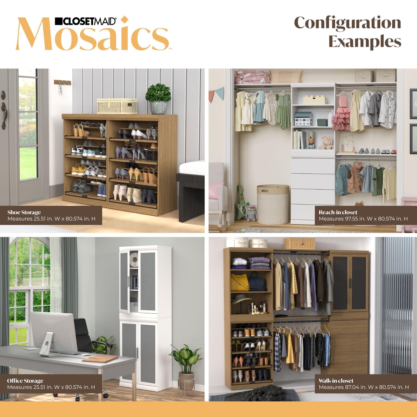 ClosetMaid Mosaics 3 Shelf & Door Storage Cabinet, Stackable, Customizable Closet System, 25.5" W, Toasted Oak