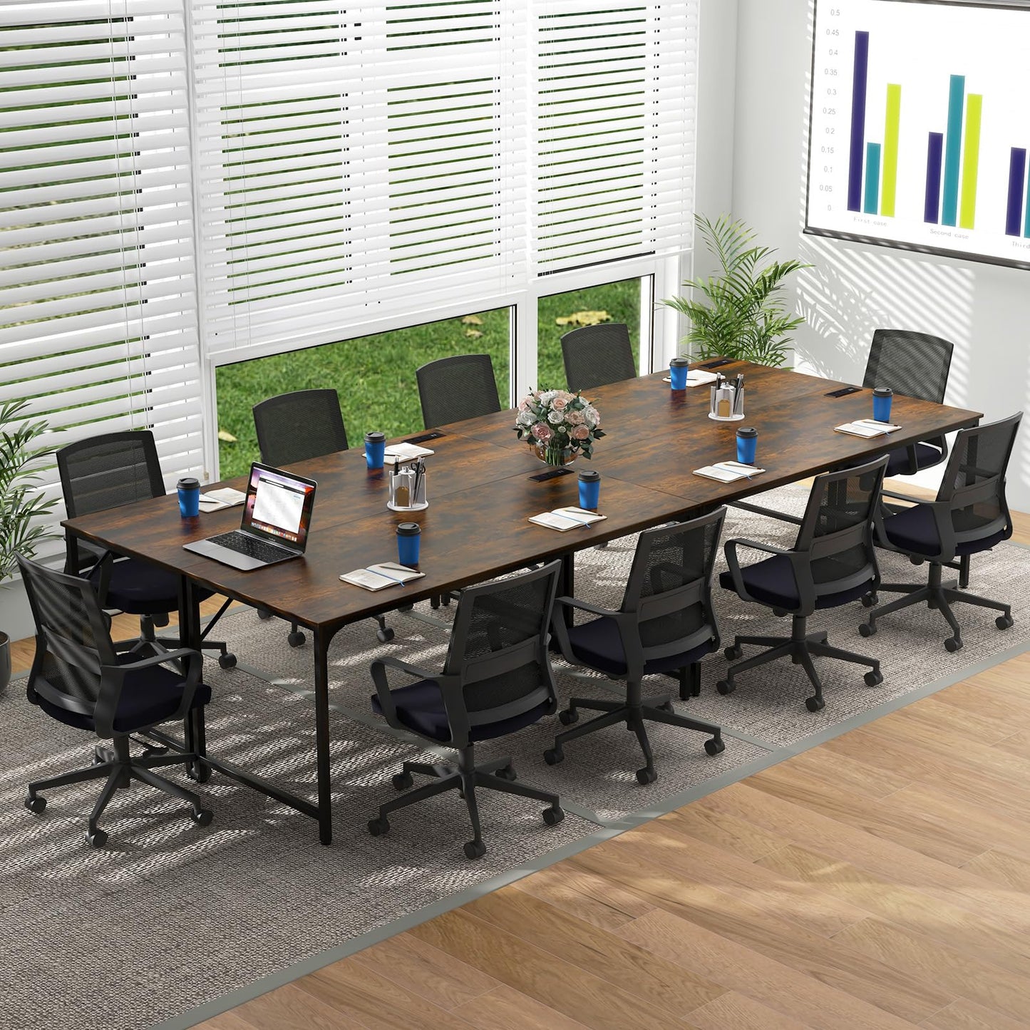 Tangkula 60" Conference Desk Set of 6, Modern Boardroom Desk with Storage Bag, Headphone Hook, Sturdy Metal Frame, Rectangular Seminar Table with Charging Station