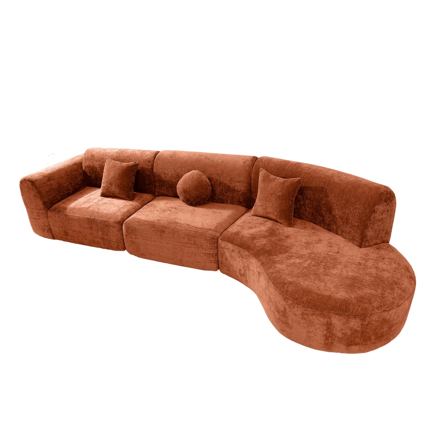 Merax 140" Curved Polyester Sectional Sofa Set, 7 Seat Modern Cloud Couch with Chaise Lounge,3 Pillows, Fully Assembled for Living Room, Orange