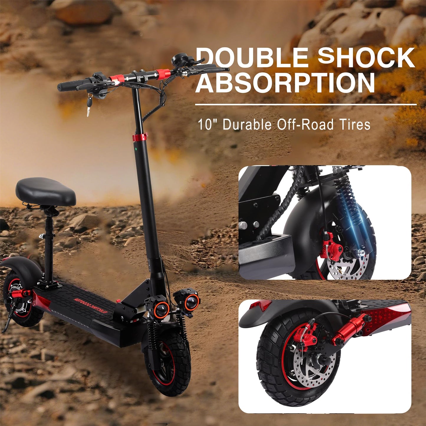 Electric Scooter Adults,1200/1600W Motor, 30/34 MPH Top Speed & 30/40 Miles Range, 48V 18/21AH Big Battery, 10/11" Off-Road Tire Folding E Scooter with Seat, Dual Braking System, Double Suspension