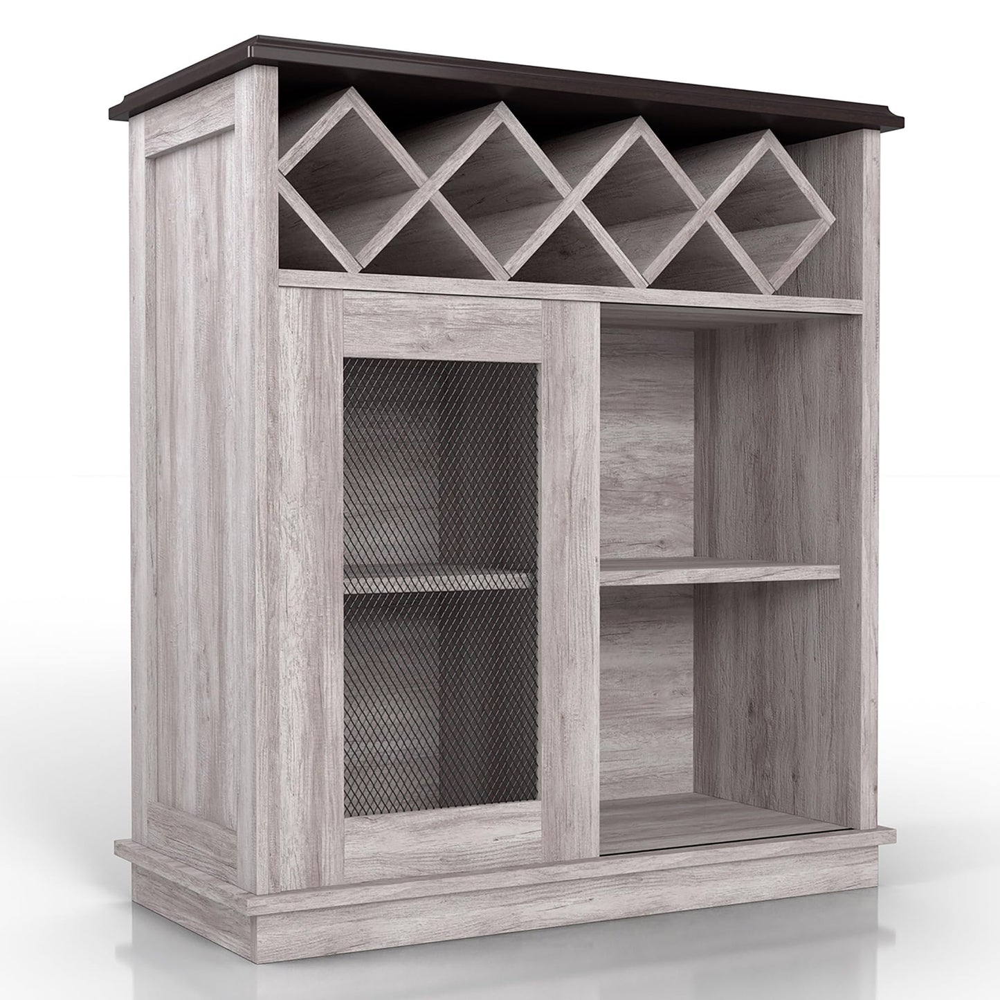 24/7 Shop at Home Wynot Farmhouse 4 Shelves Wood 31 in. Buffet, Sideboard with Wine Rack, Sliding Door for Dining Room, Kitchen, Coastal White