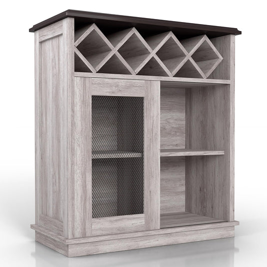 24/7 Shop at Home Wynot Farmhouse 4 Shelves Wood 31 in. Buffet, Sideboard with Wine Rack, Sliding Door for Dining Room, Kitchen, Coastal White