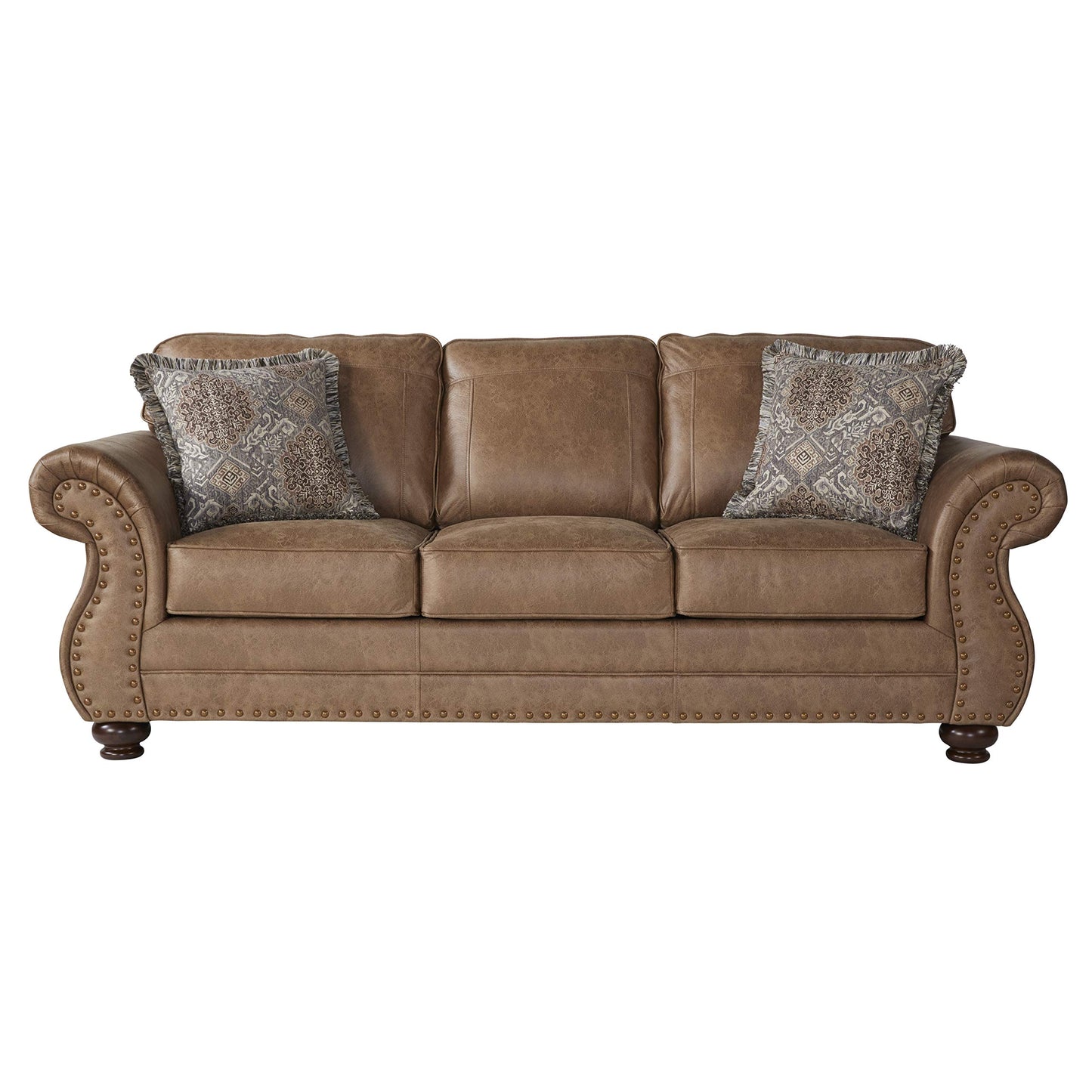 Roundhill Furniture Leinster Fabric Upholstered Nailhead 3-Piece Livingroom Set, Sofa, Loveseat, and Chair Set in Jetson Ginger