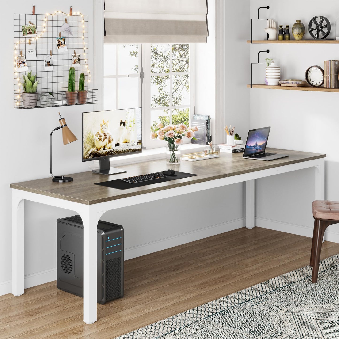 Tribesigns 78.7 Inches Extra Long Computer Desk 2 Person Desk, Double Long Desk, Workstaion for Home Office, Oak+White