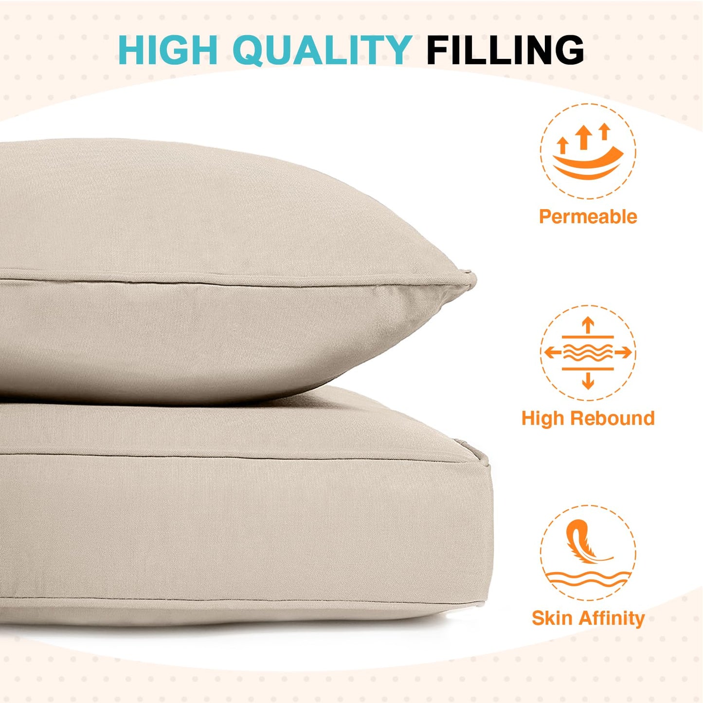 EAGLE PEAK Outdoor Deep Seat Patio Seat Cushion Set, 24 x 24 x 5 inch, 2-Piece Back Chair Cushion, 4 Pack, Beige