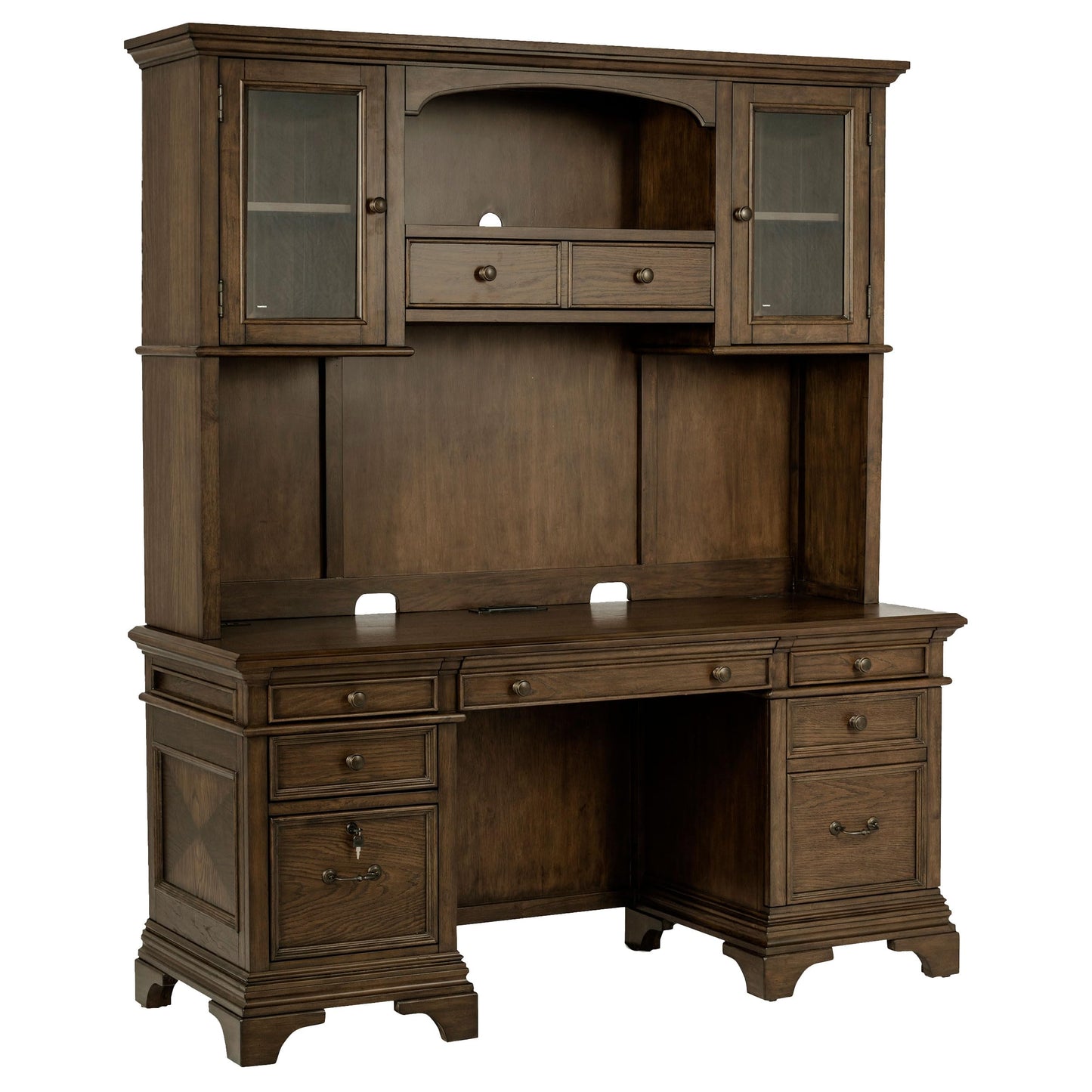 Coaster Home Furnishings - Hartshill - 5-Drawer Wood Credenza Desk with Hutch, Lockable Cabinets, USB Ports and Power Outlet - Home Office - 66-Inch - Burnished Oak - 881283