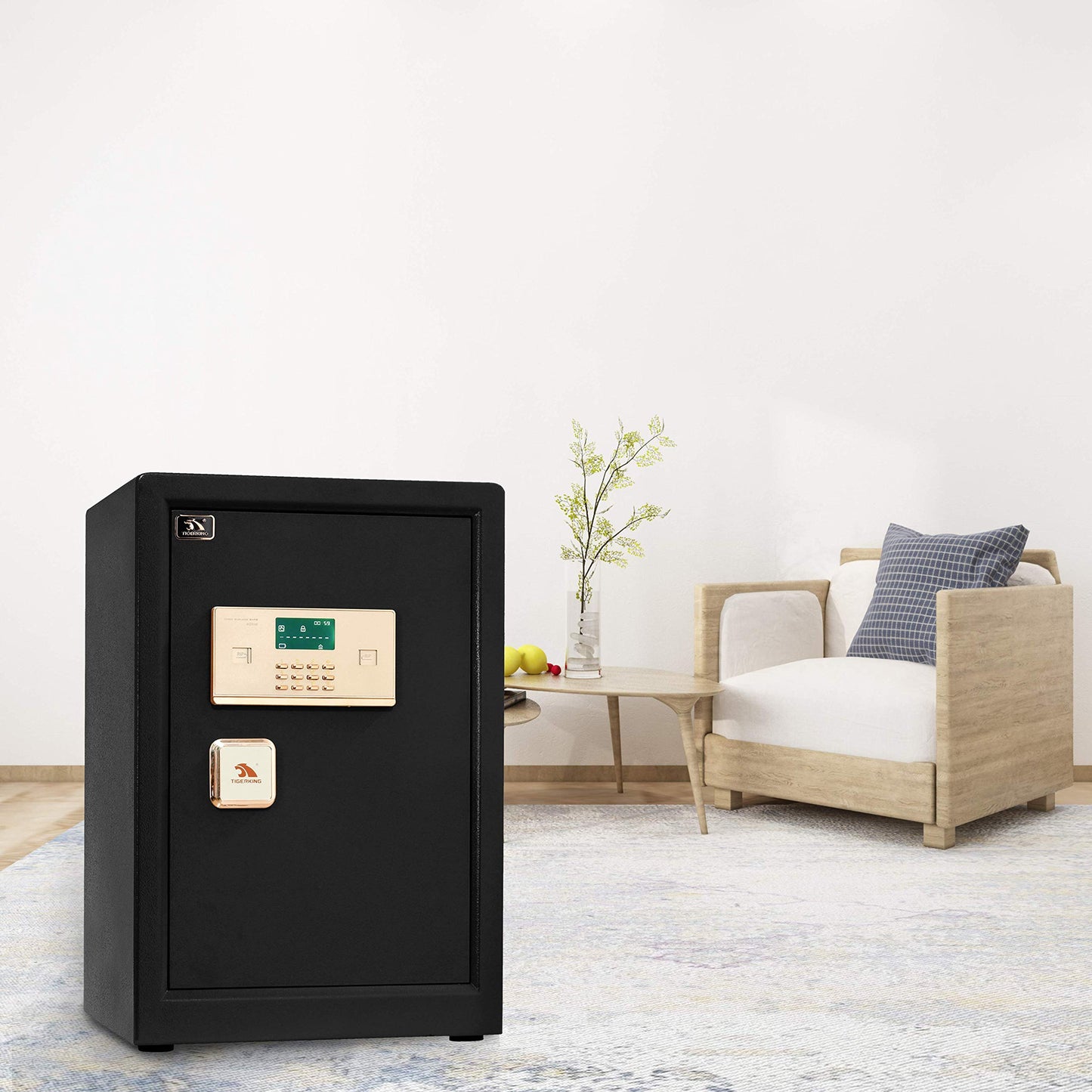TIGERKING 3.7 Cu Ft Large Home Safe, 66 LB Heavy-Duty Steel Security Safe, Anti-Theft, Dual Alarm System, Double Safety Key Lock and Password, Ideal for Home or Office, Black