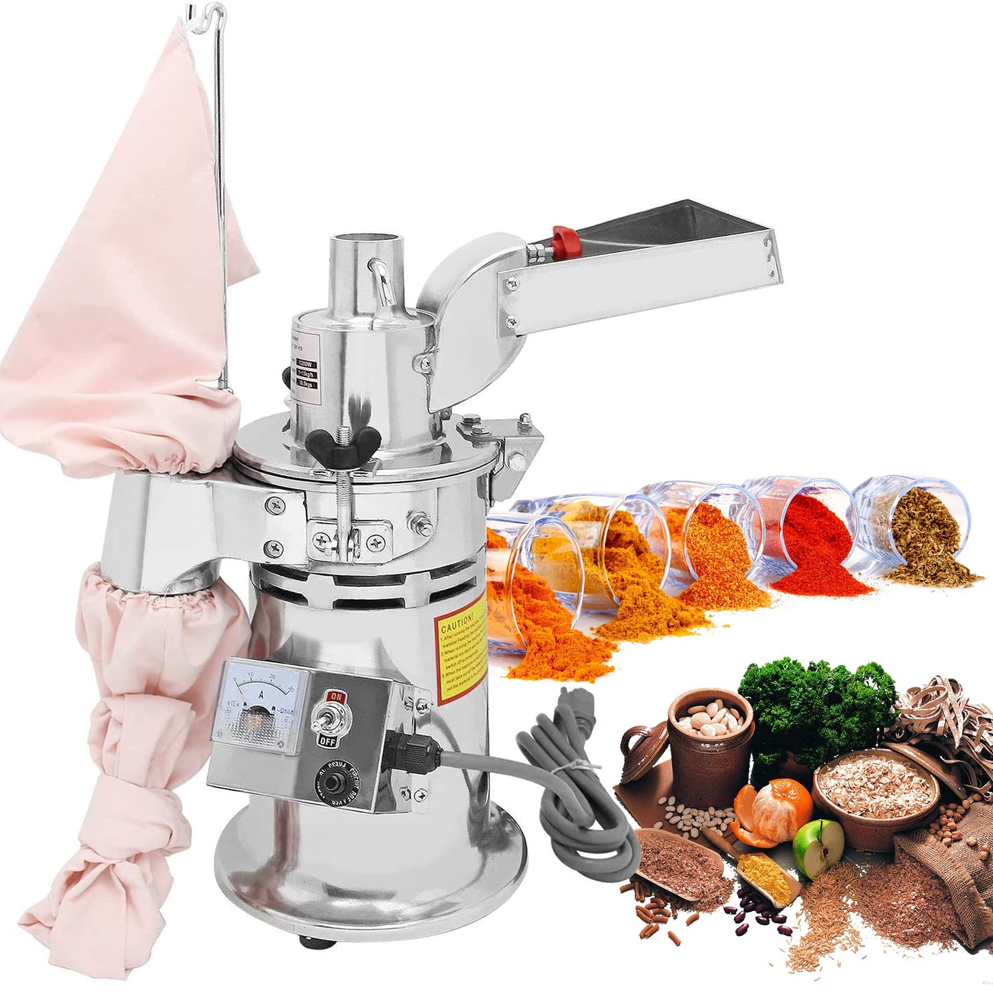 CGOLDENWALL DF-15 Hammer Mill Grinder Commercial Electric Herb Grinder Mill Industrial Automatic Continuous Spice Hammer Grain Mill Pulverizer Capacity 33 Pounds Per Hour Rotate Speed 20000r/min 110V