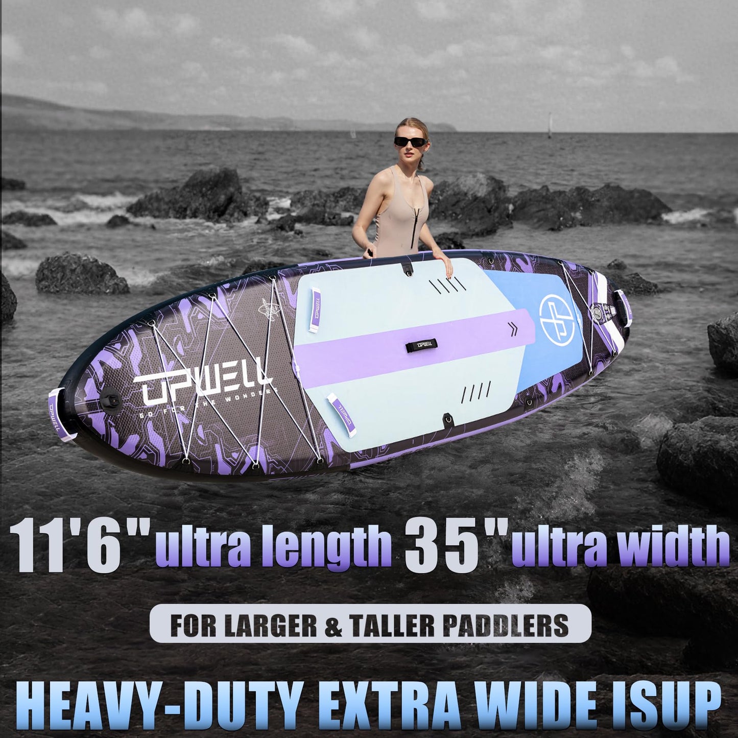 UPWELL 11'6"×35" Extra Wide Inflatable Paddle Board, Stand Up Paddle Board, Sup Paddle Boards for Adults, Mech Purple