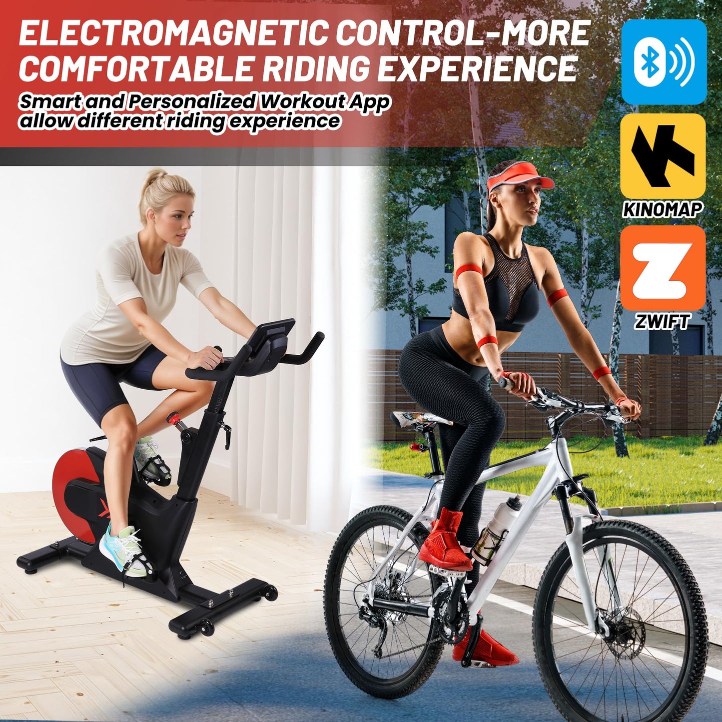 Exercise Bikes for Home, Low Noise Indoor Cycling Bike with 28 LB Rear Flywheel, Stationary Bicycle with App& LCD Monitor & Upgraded Seat Cushion for Home Cardio Workout