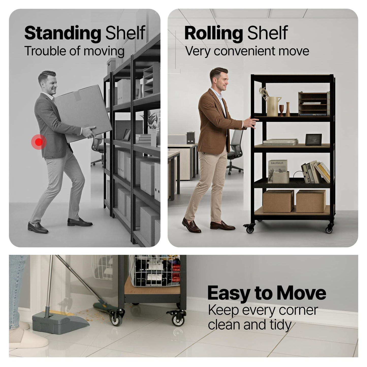 HOMEDANT House 48.1" 5-Tier Metal Rolling Cart Shelf Rack Casters Heavy Duty Laminated Wheel Shelving Unit Adjustable Utility Storage Shelves Shelf Kitchen Garage Black 1Pack