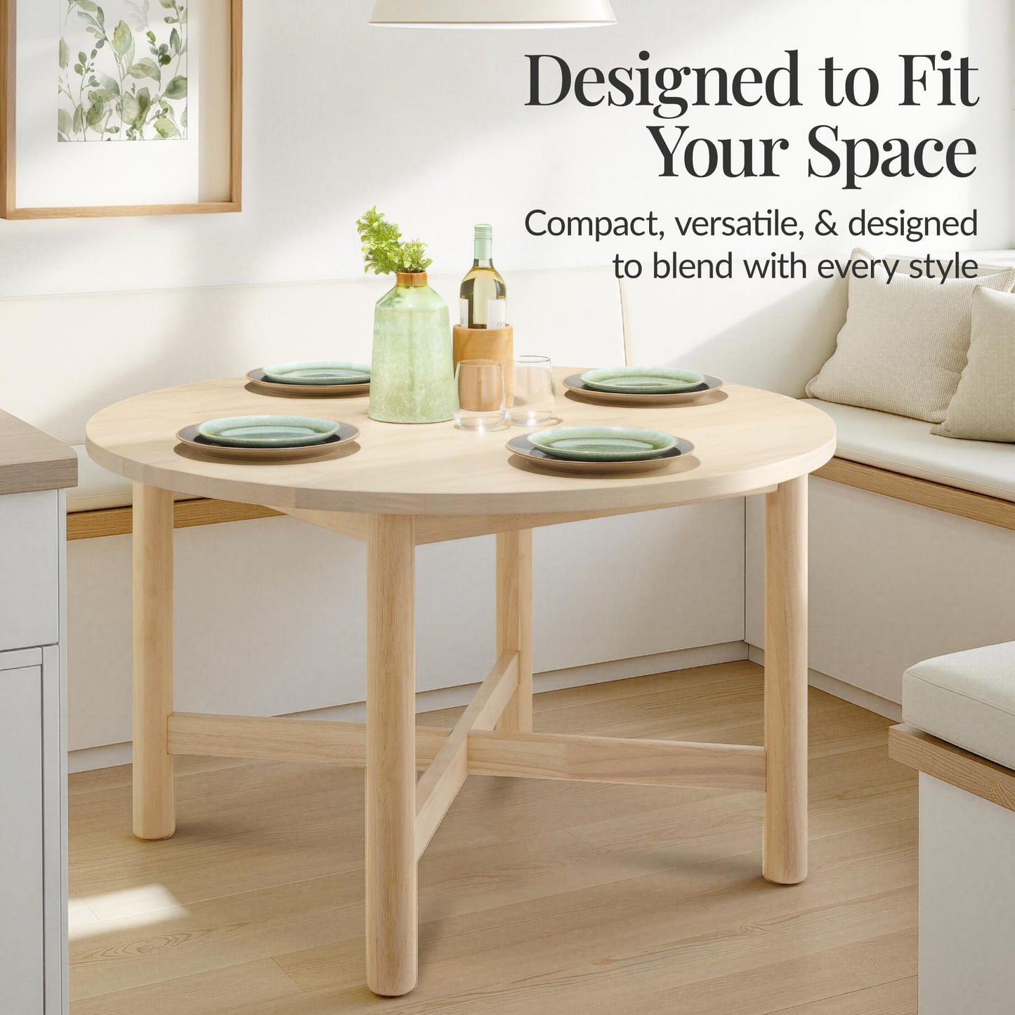 Best Choice Products Solid Wood Dining Table for 4-6, Kitchen Table, 47" Round Table, Modern Farmhouse, Space Saving for Dining Room, Kitchen, Or Living Room, Easy Assembly - Natural