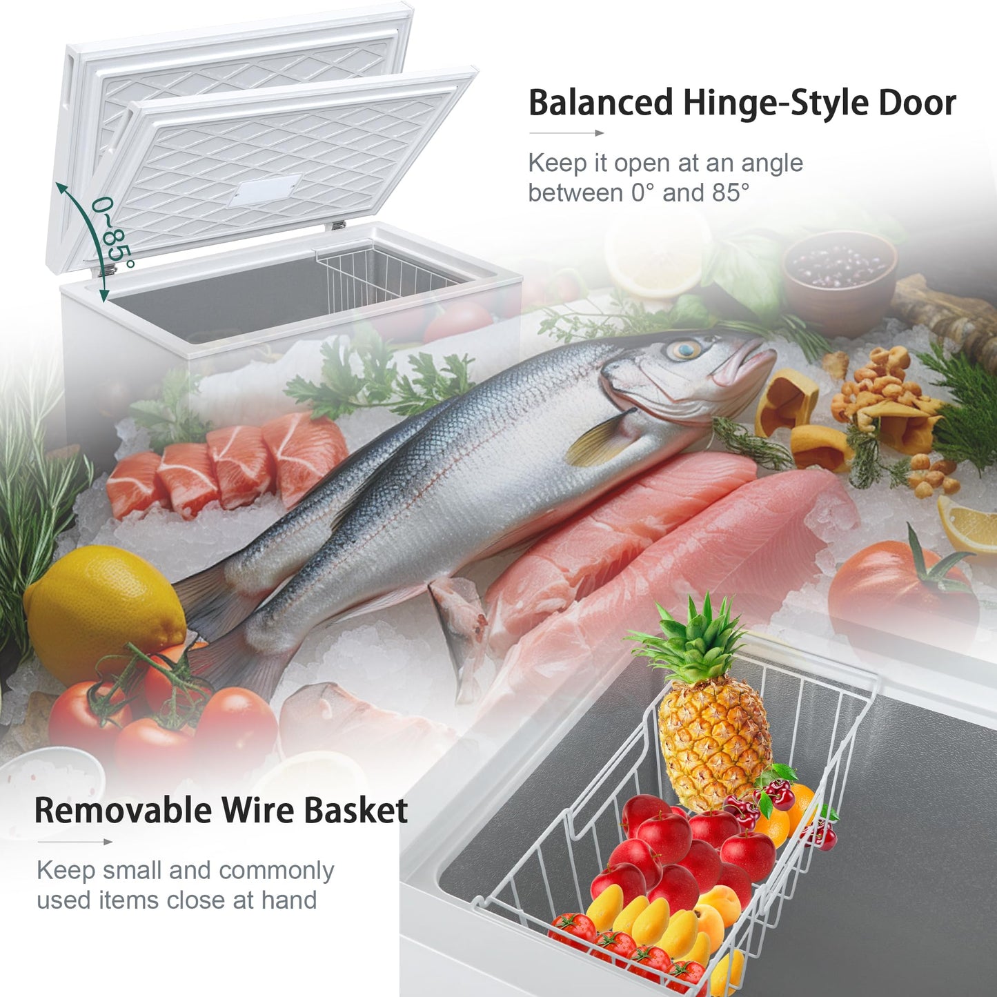 Large Chest Freezer, 10 Cu.Ft Commercial Deep Freezer with 8 Level Adjustable Temperature(-11.2°F to 10.4°F), Energy Saving Freezer with Removable Basket, Universal Wheels, White