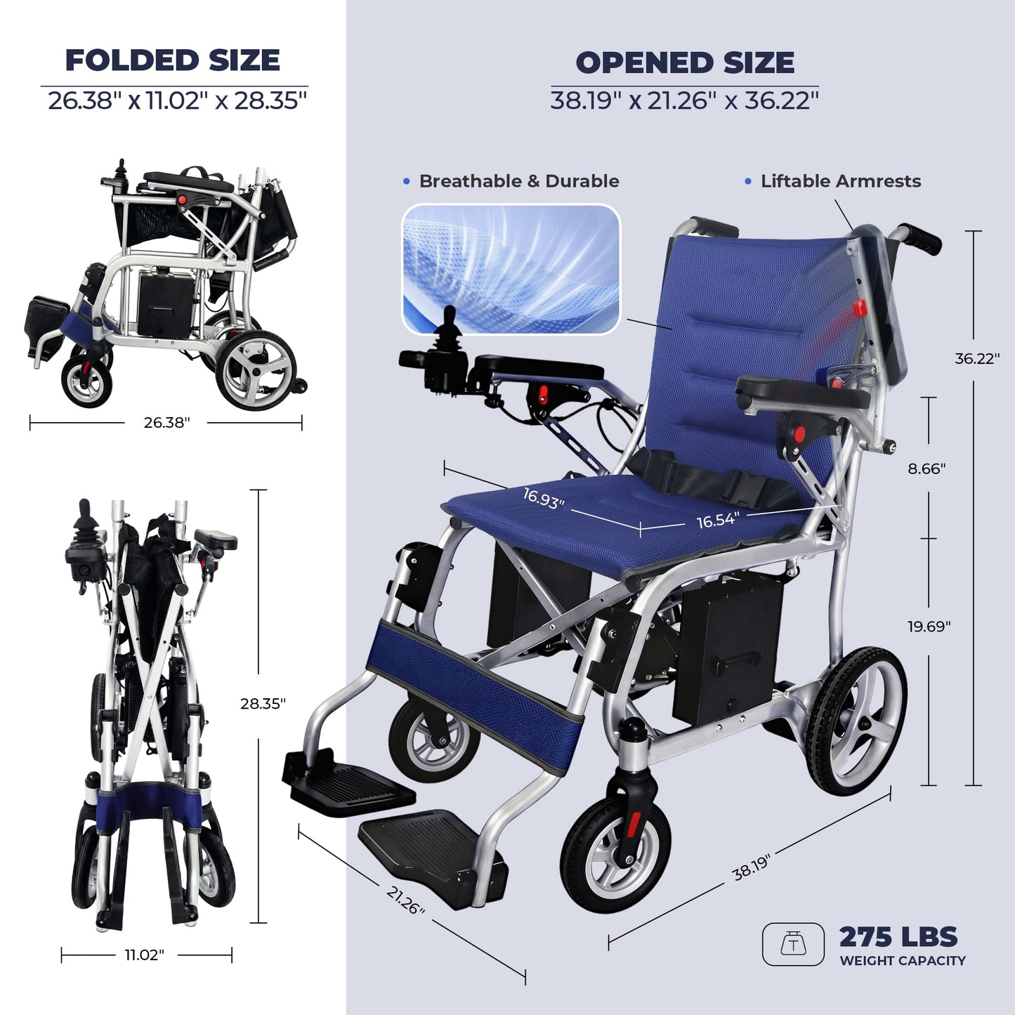Kindtobest Lightweight Electric Wheelchairs for Adults Seniors, Magnesium Foldable Only 31Lbs Power Wheelchair Portable Motorized Wheelchair Travel, 22 Miles Long Range 2 Batteries, Airline Approved