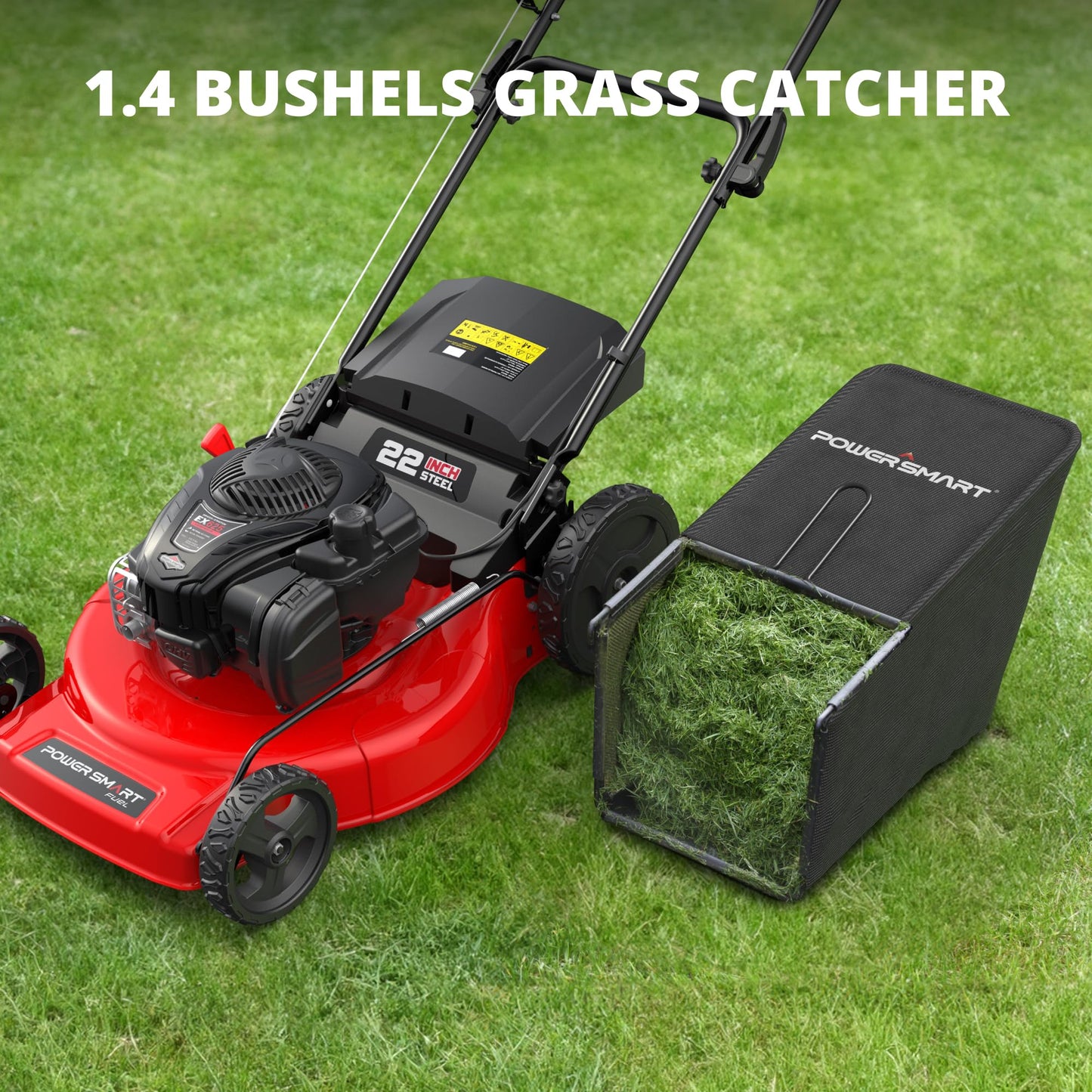 PowerSmart 22-Inch Gas Lawn Mower Self-Propelled, 150cc B&S Engine, 3-in-1 Mulching System, 6 Cutting Heights, Rear-Wheel Drive, Durable Steel Deck
