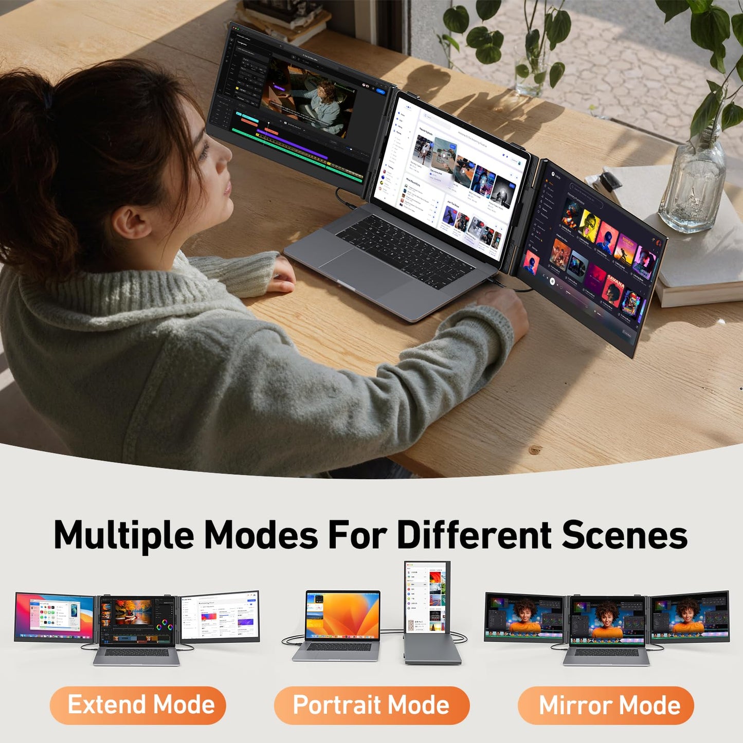 Vixtan 2.2lb Ultra-Light Laptop Screen Extender, 14.1" Triple Portable Monitor for Laptop, Ultra-Thin 1080P FHD Monitors for 13-17.3" Laptops, Triple Monitor Extended for Windows/Mac/Chrome