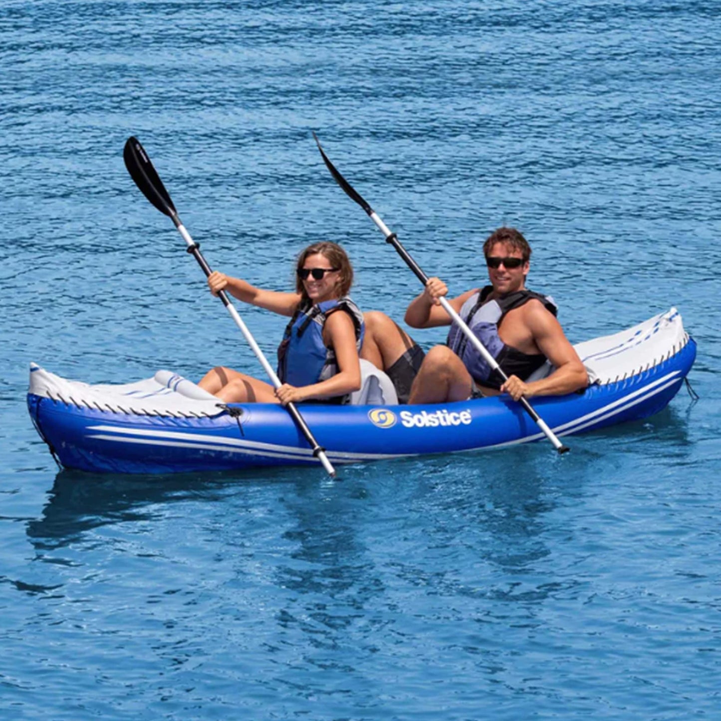 SOLSTICE Inflatable Kayak Boat – Durable, Portable & Adventure-Ready, Heavy Duty PVC – 2 Blow Up Seats & Spray Skirt, 1-2 Person Tandem, Rogue, Blue, 10'6"