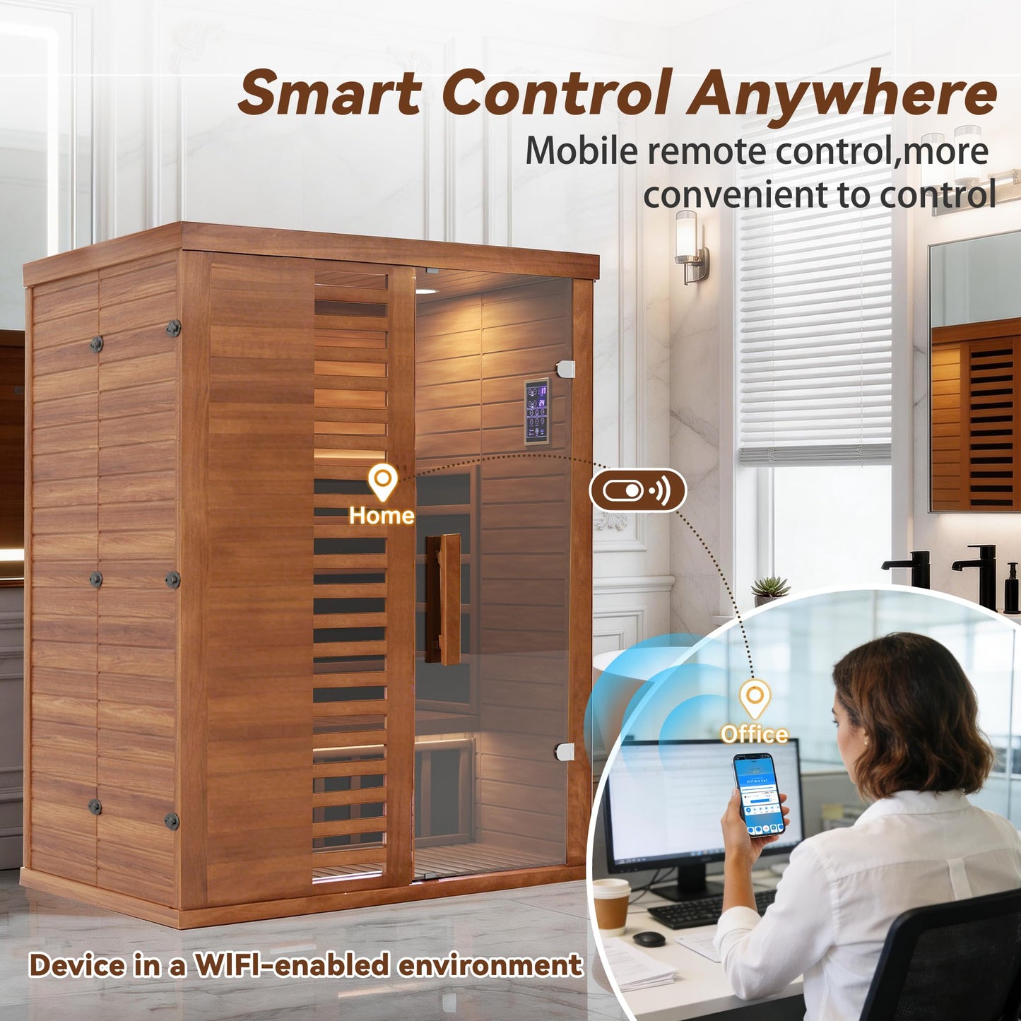 EASYHAWK 2 Person Infrared Sauna for Home with LED Ambient Lighting, Smart App Control Home Sauna with WiFi & Bluetooth, Low EMF 1500W/120V LCD Heater, Indoor Sauna with Flame-Retardant Design