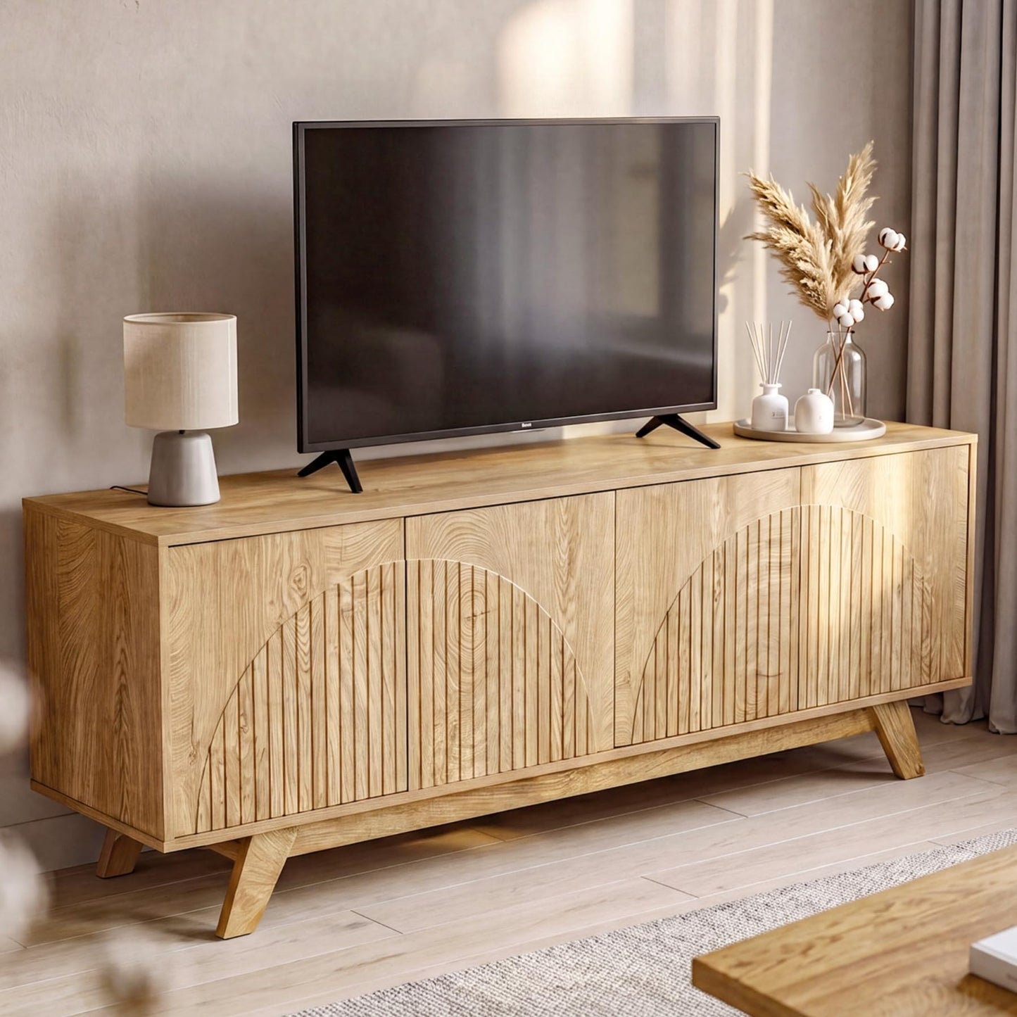 LITTLE TREE TV Stand for 55 65 70 Inch TVs, Farmhouse Entertainment Center