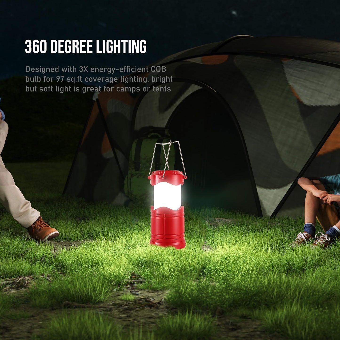 Lichamp LED Camping Lantern, 4 Pack Battery Powered, Portable Collapsible Light, Red, Model CLS-B004RD