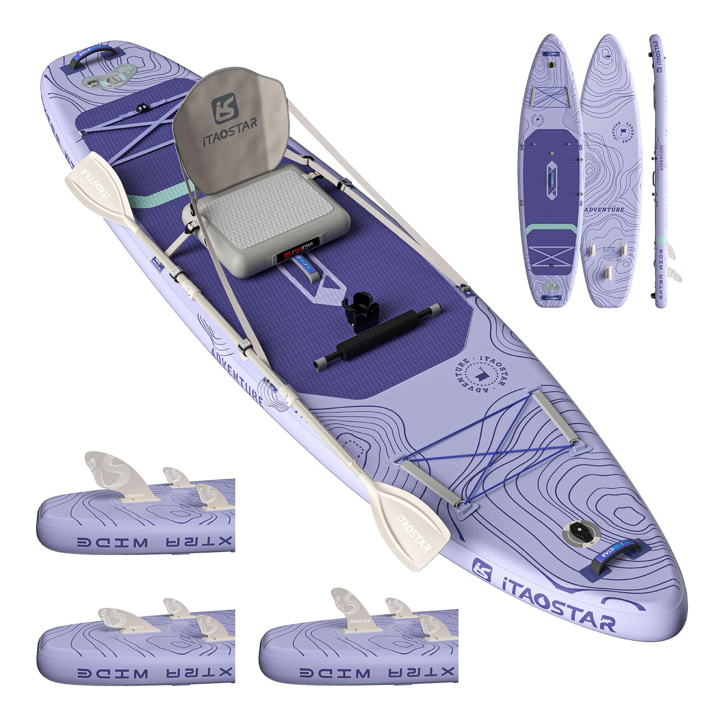 iTAOSTAR Adventure 12' × 35" Inflatable Stand Up Paddle Board with Seat, Extra Wide SUP Board with 5 Fins Stable Design for Familly, Youth, All Skill Levels, Lakes, Oceans & Fishing