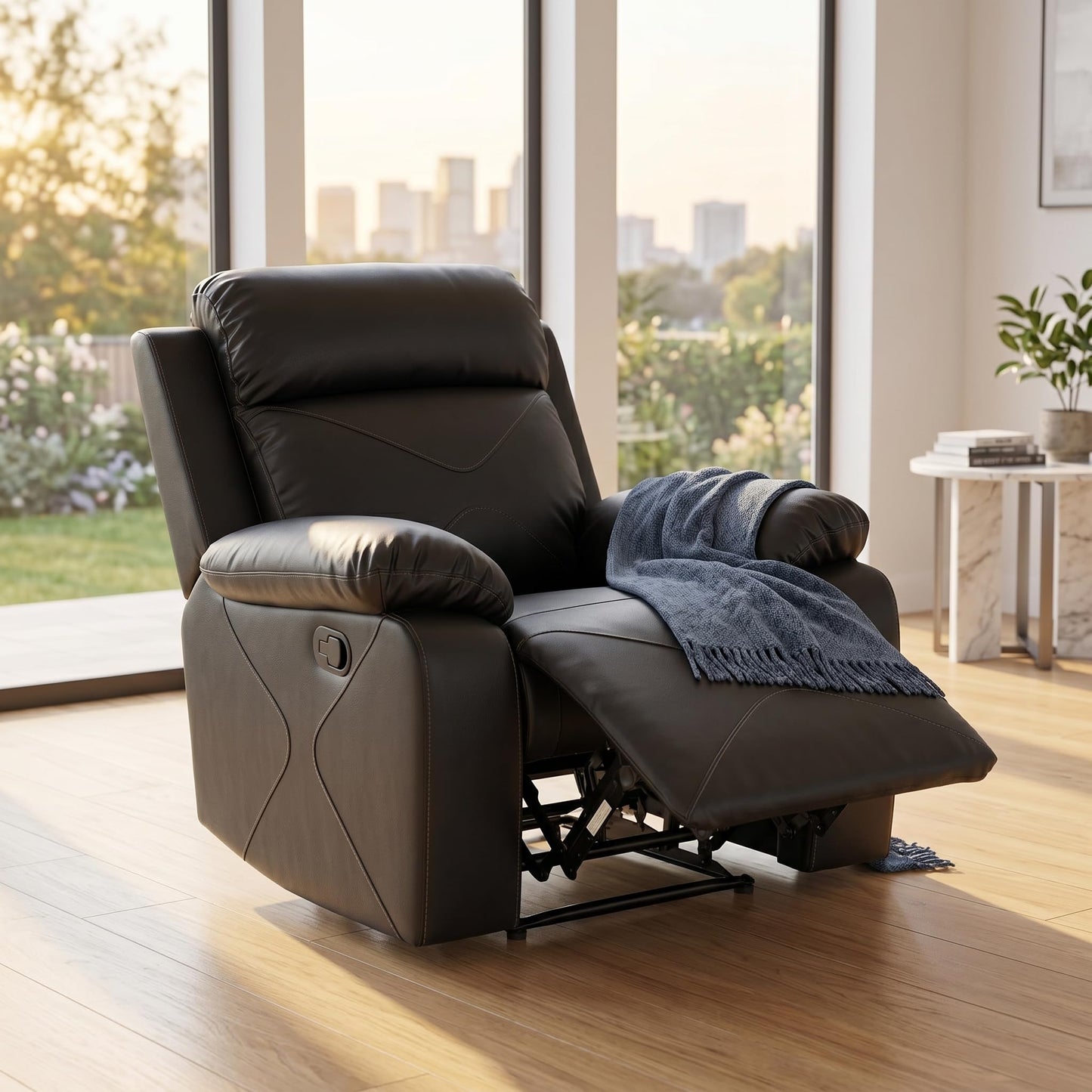 Trygoal Manual Recliner Chair, Nursery Chair, Lazy Boy Recliner Chair for Adults, Gaming Recliner with Overstuffed Arms, Suitable for Home Theater, Living Room, Bedroom, Black