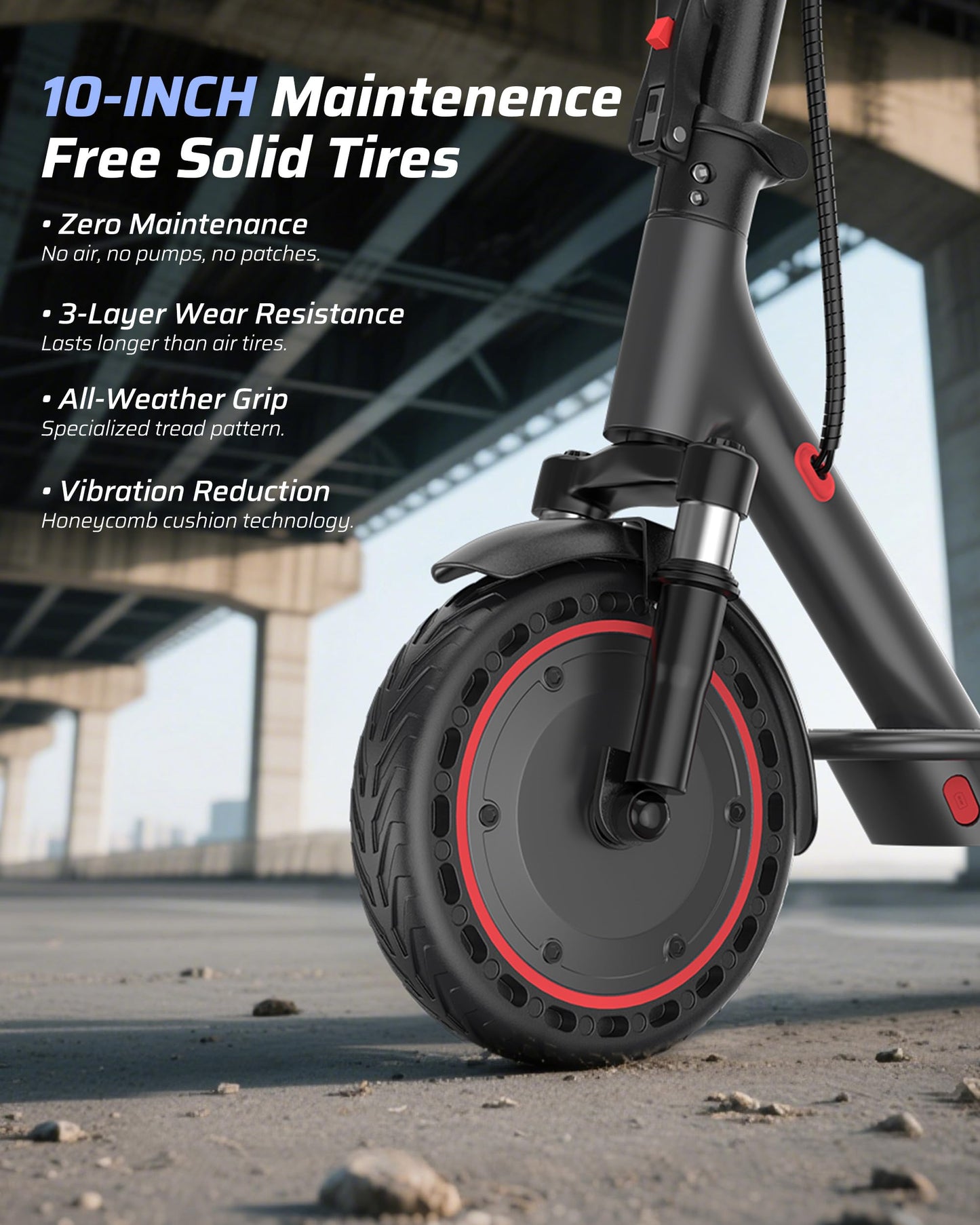 Qlaway 500W Motor Adult Electric Scooter - 22 Mph Maximum Speed & 22 Miles Range, 10" Solid Tires, Aluminum Alloy Folding Kick Scooter with Dual Suspension