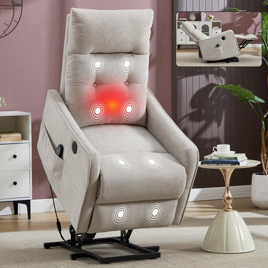 KEIKI Single Motor Power Lift Recliner Chair with Massage and Heat for Home Theater, Soft Fabric Finish with USB Charging Port and Motion Mechanism for Elderly