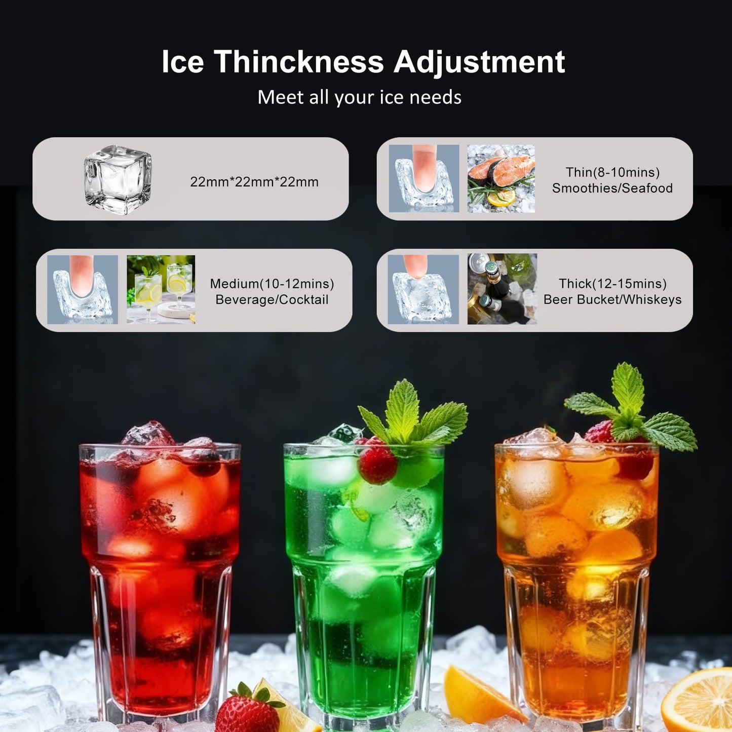 GSEICE Commercial Ice Maker Machine, 100lbs/24H, Under Counter Ice Machine with Water Filter, 20lbs Storage Bin, 50 Cubes in 8-12 Mins, Freestanding Ice Machine for Home/Bar/Cafe/Restaurant
