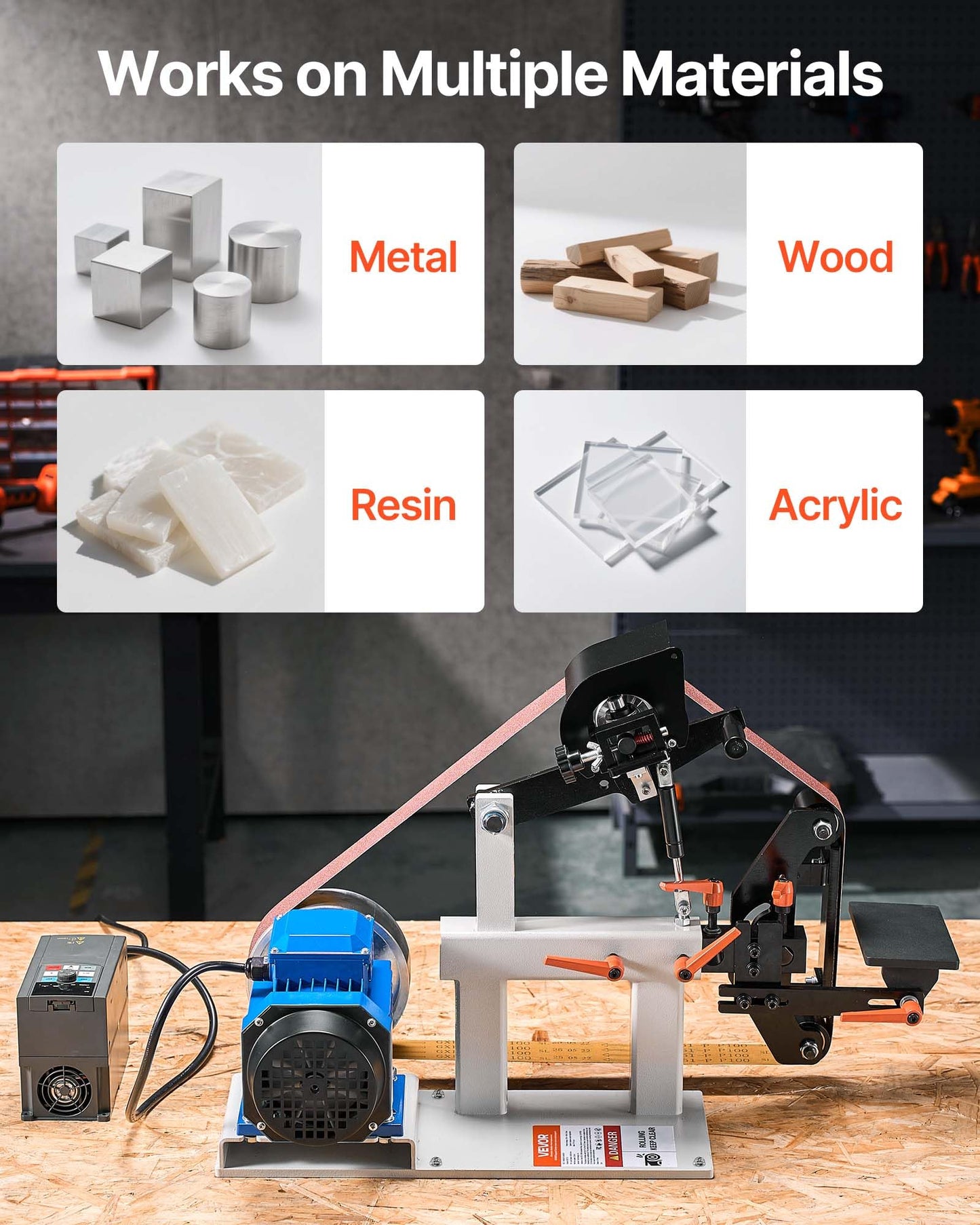VEVOR 1500W 2HP Belt Sander Grinder, 2" x 82" Variable Speed Belt Grinder for Metalworking, 3 in 1 Belt Sander Polisher with 3 Grinding Moulds & Flat Platen Tool Rest for Knife Making
